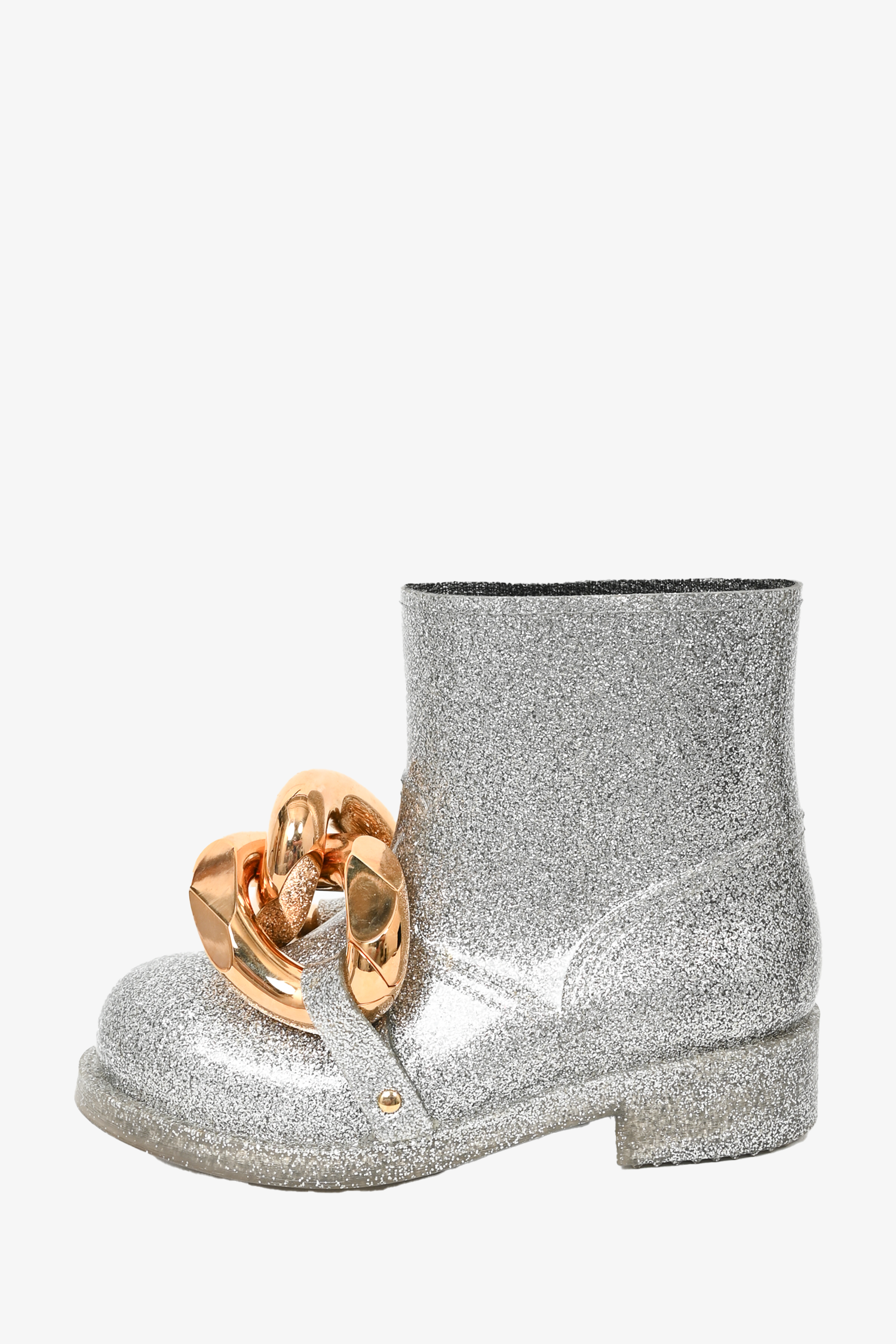 J.W Anderson Silver Rubber Rain Boots with Gold Buckle Size 36