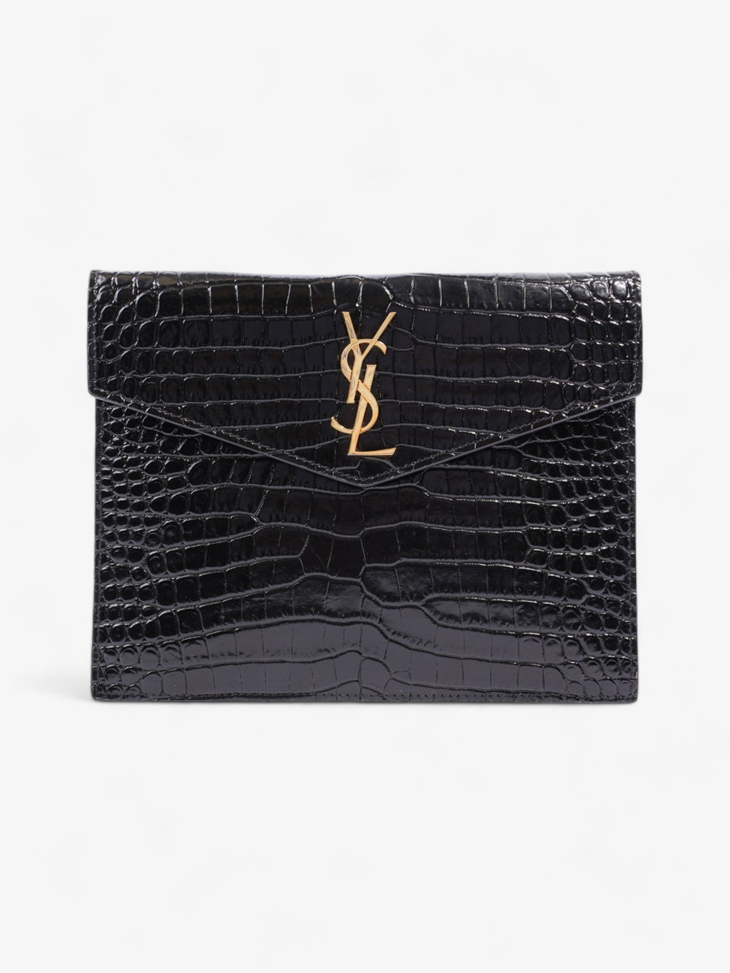 Saint Laurent Uptown Clutch Black Embossed Leather Small