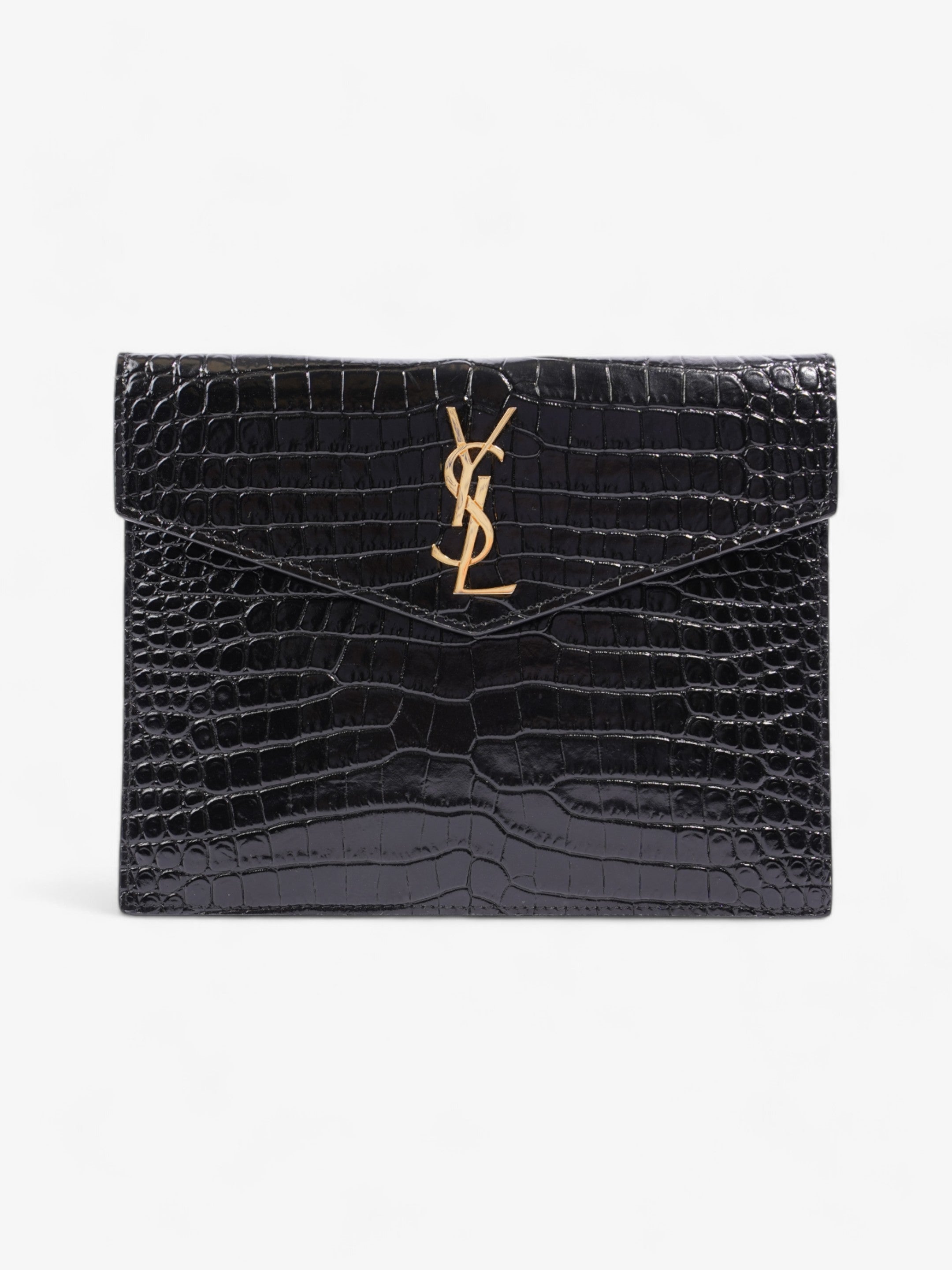 Saint Laurent Uptown Clutch Black Embossed Leather Small