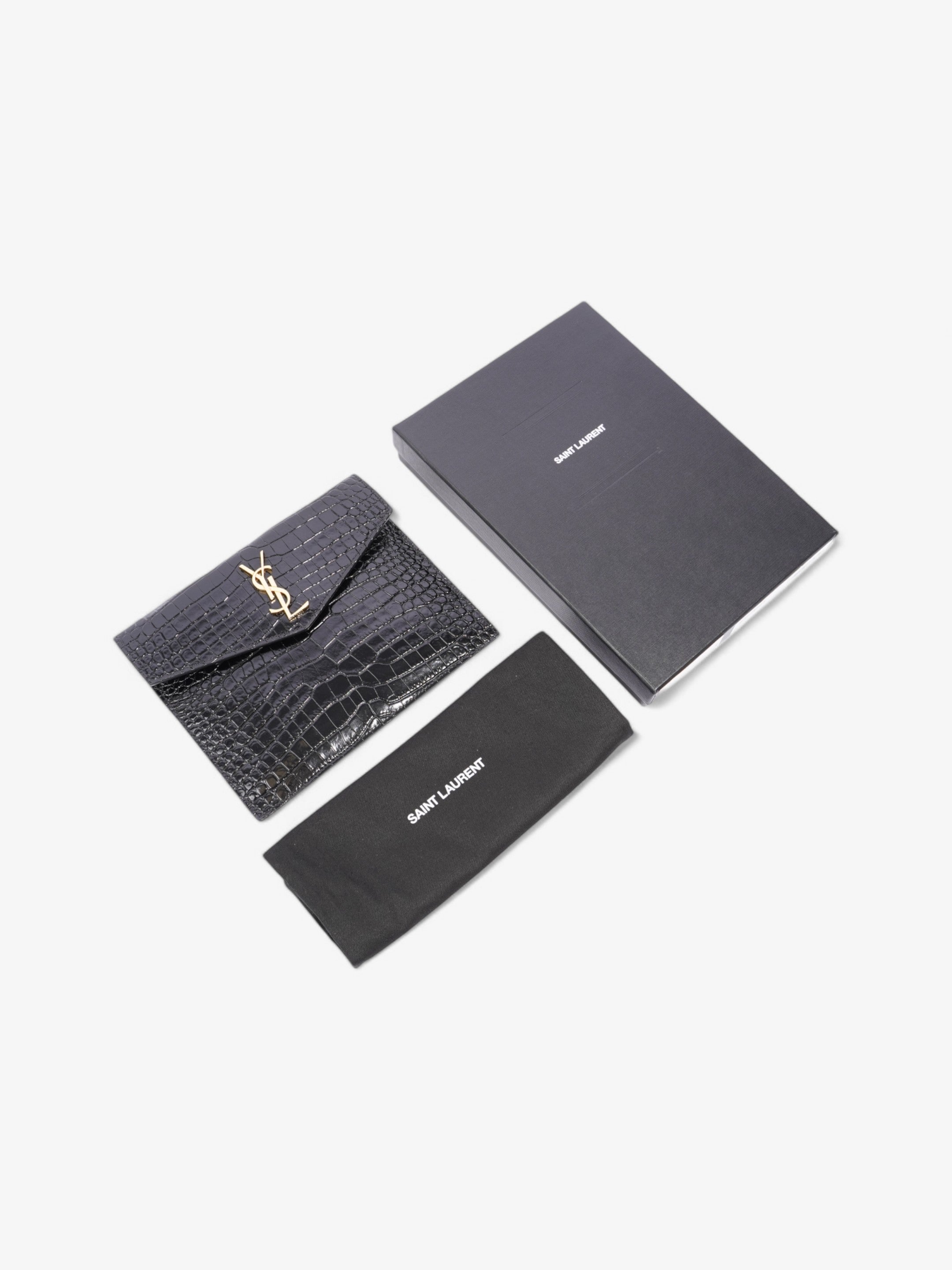 Saint Laurent Uptown Clutch Black Embossed Leather Small