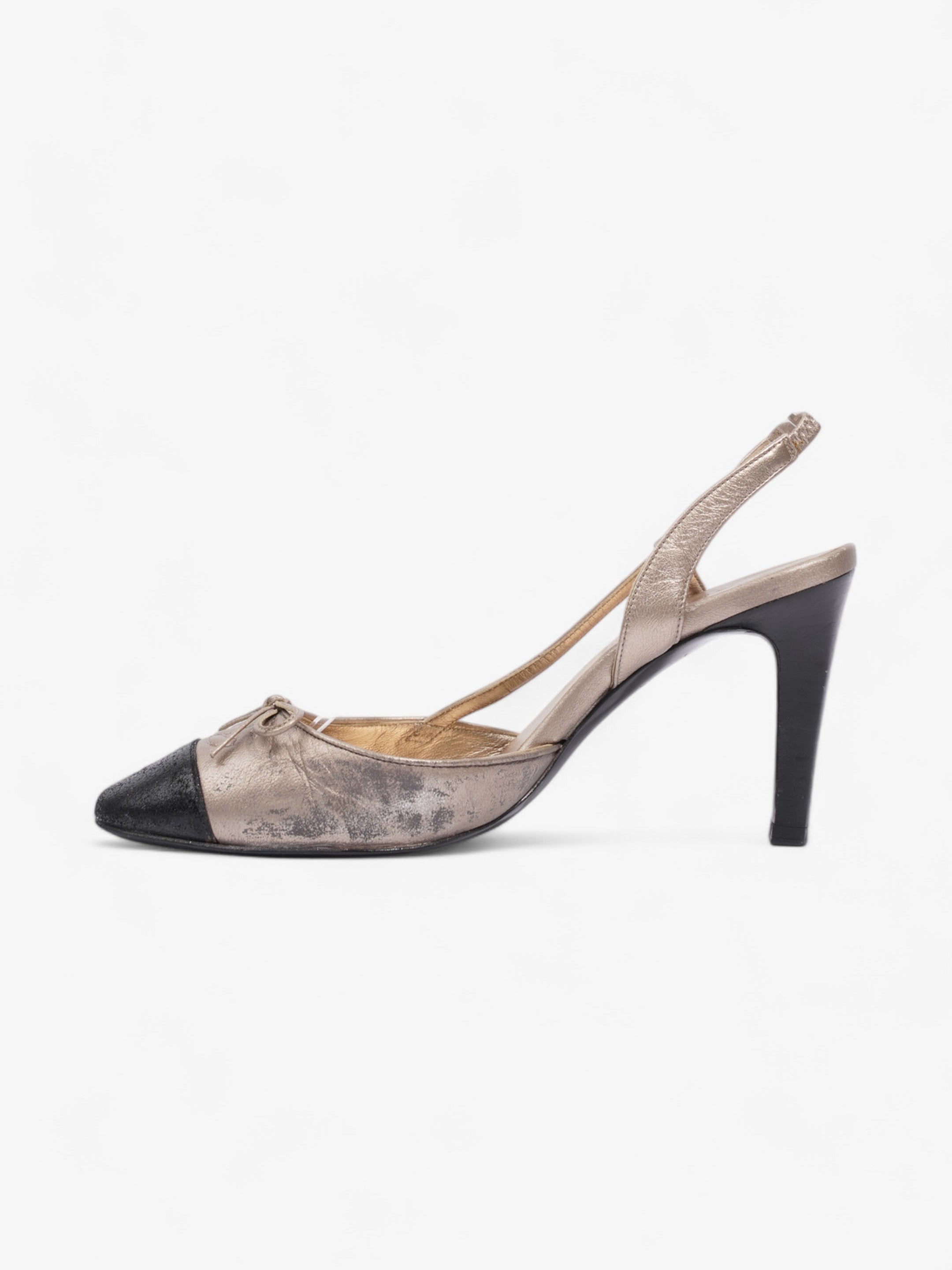 Chanel CC Slingback Pumps 80mm Champagne / Black Lambskin Leather EU 36 UK 3
