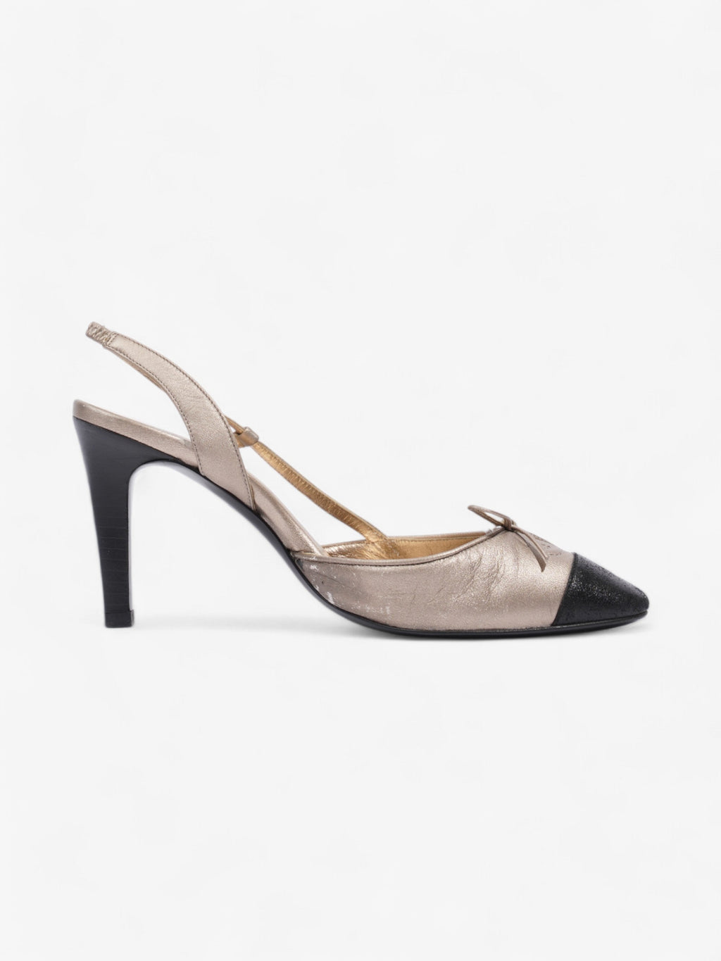 Chanel CC Slingback Pumps 80mm Champagne / Black Lambskin Leather EU 36 UK 3