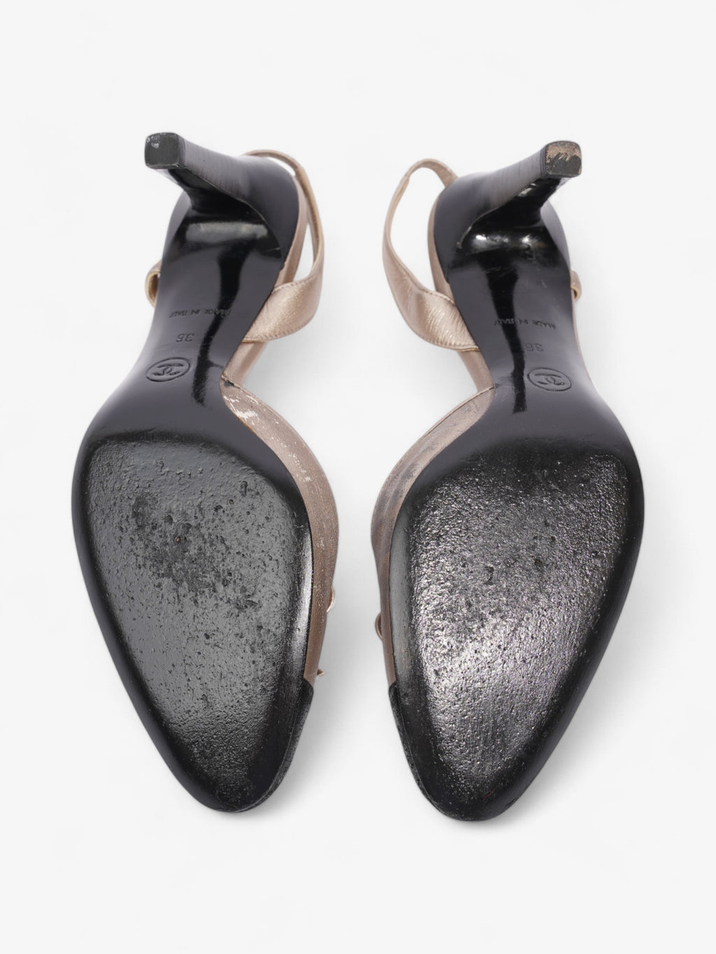 Chanel CC Slingback Pumps 80mm Champagne / Black Lambskin Leather EU 36 UK 3