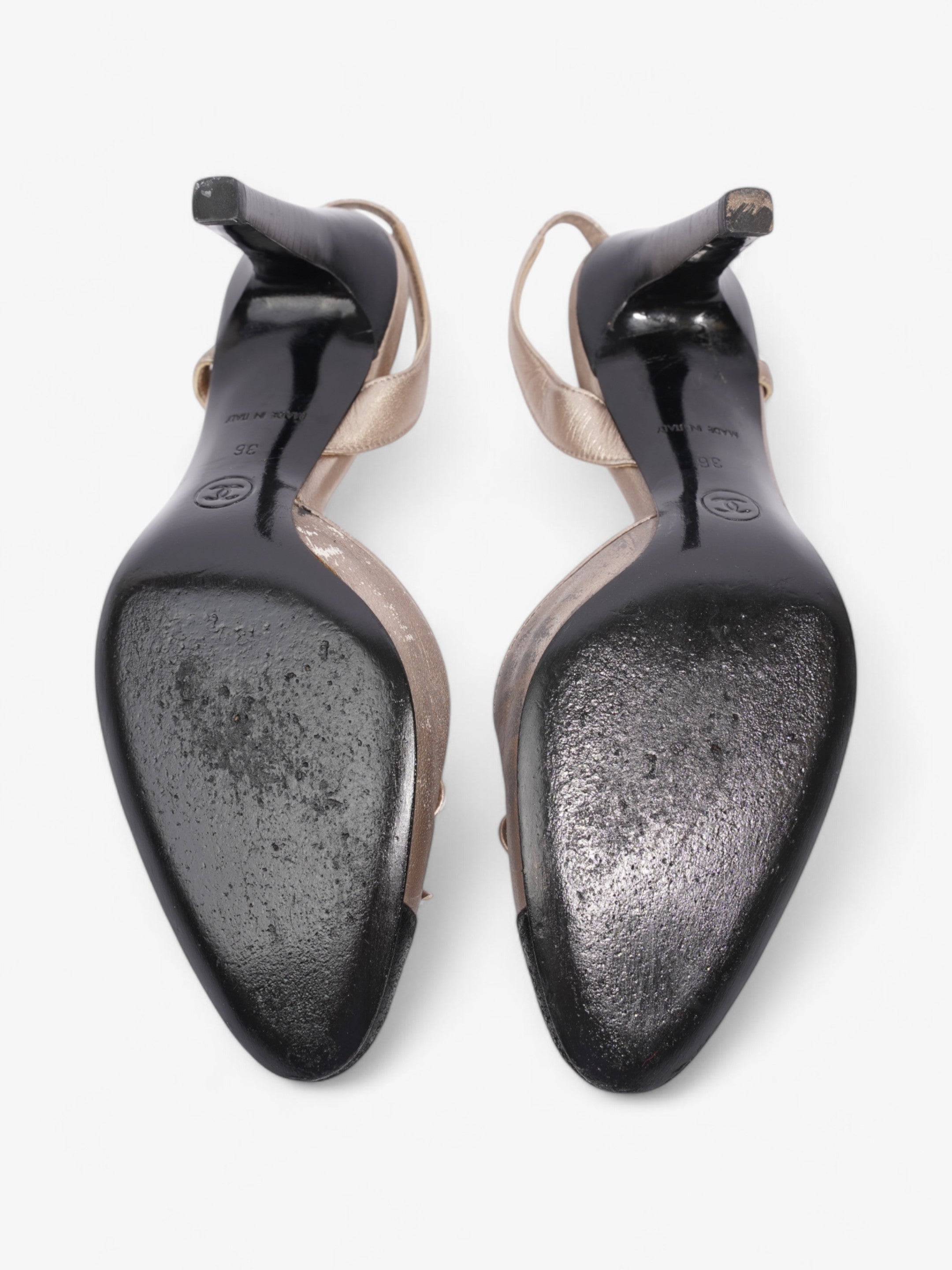 Chanel CC Slingback Pumps 80mm Champagne / Black Lambskin Leather EU 36 UK 3