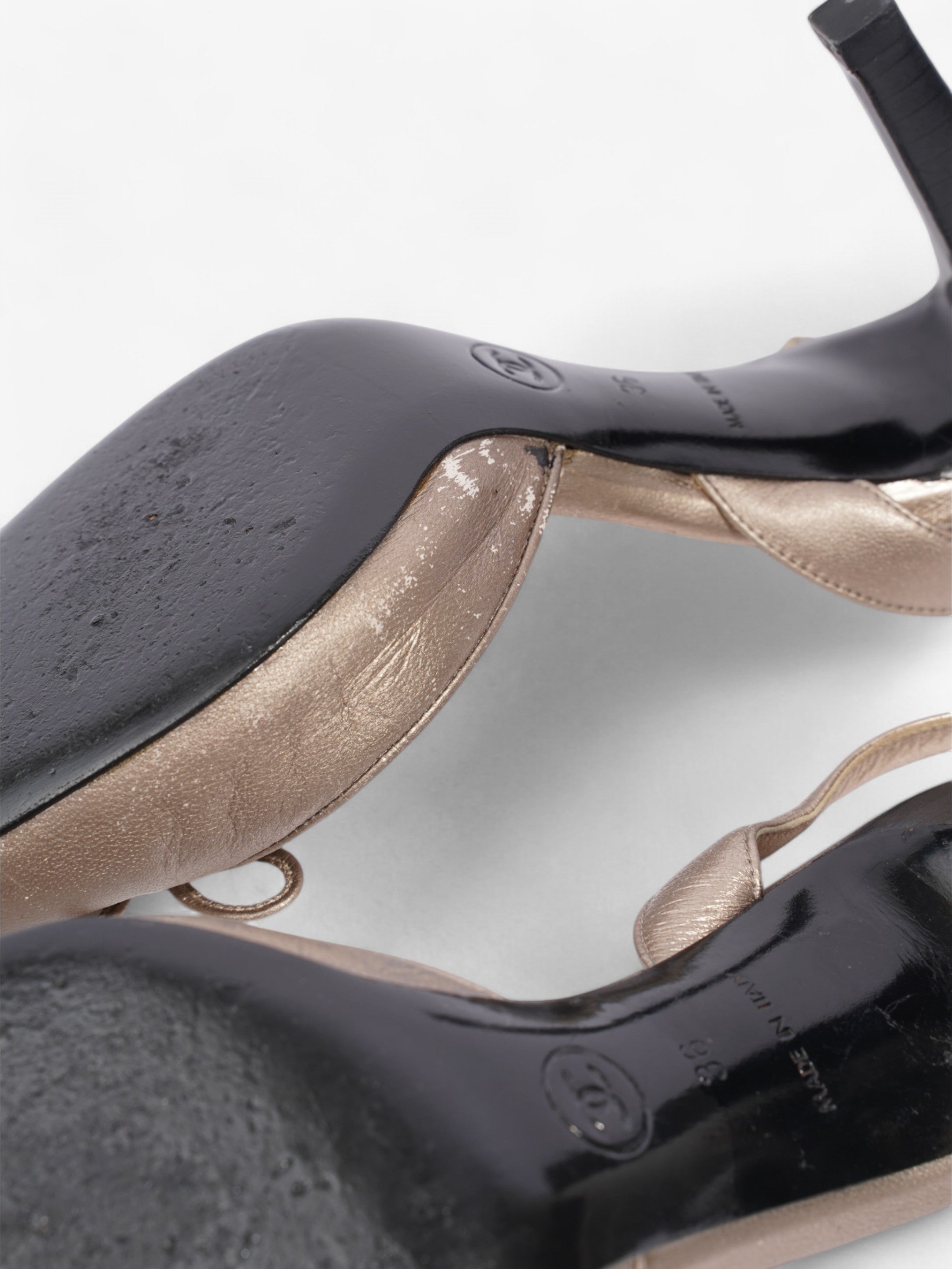 Chanel CC Slingback Pumps 80mm Champagne / Black Lambskin Leather EU 36 UK 3