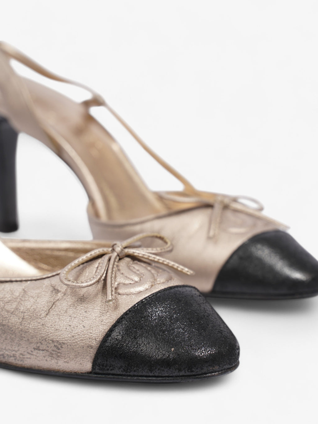 Chanel CC Slingback Pumps 80mm Champagne / Black Lambskin Leather EU 36 UK 3