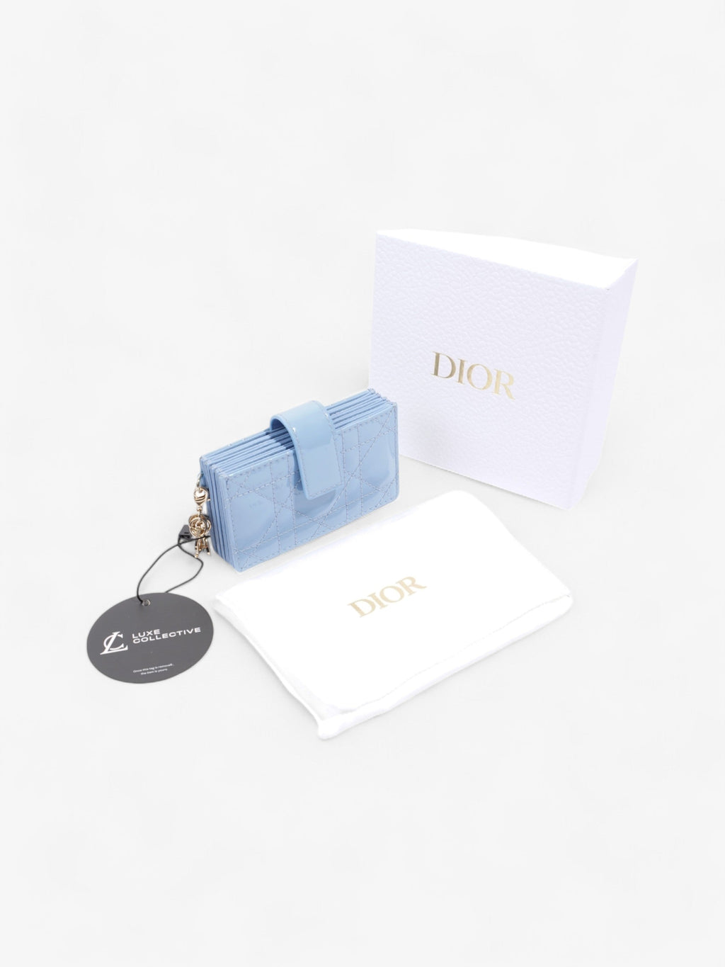 Christian Dior Lady Dior Jasmine  Holder Baby Blue / Light Gold Patent Leather