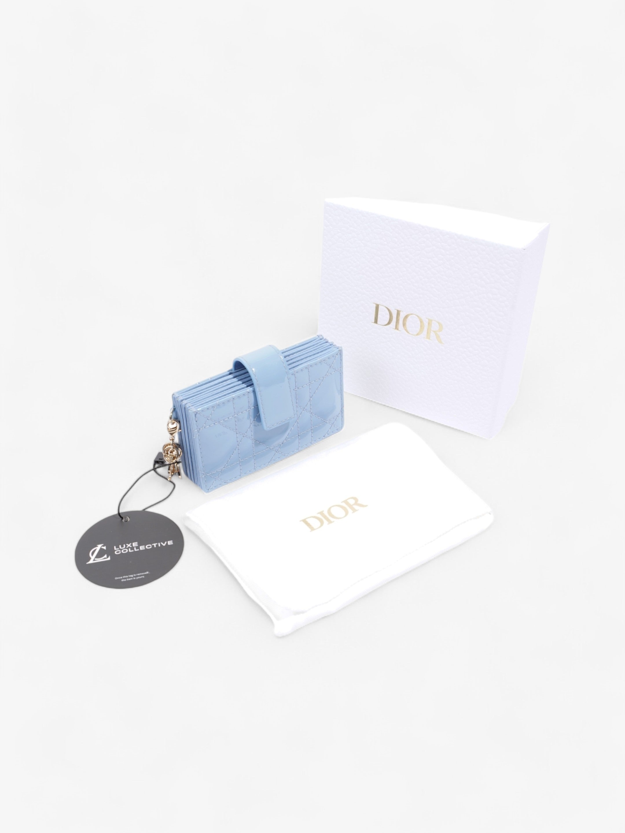 Christian Dior Lady Dior Jasmine  Holder Baby Blue / Light Gold Patent Leather