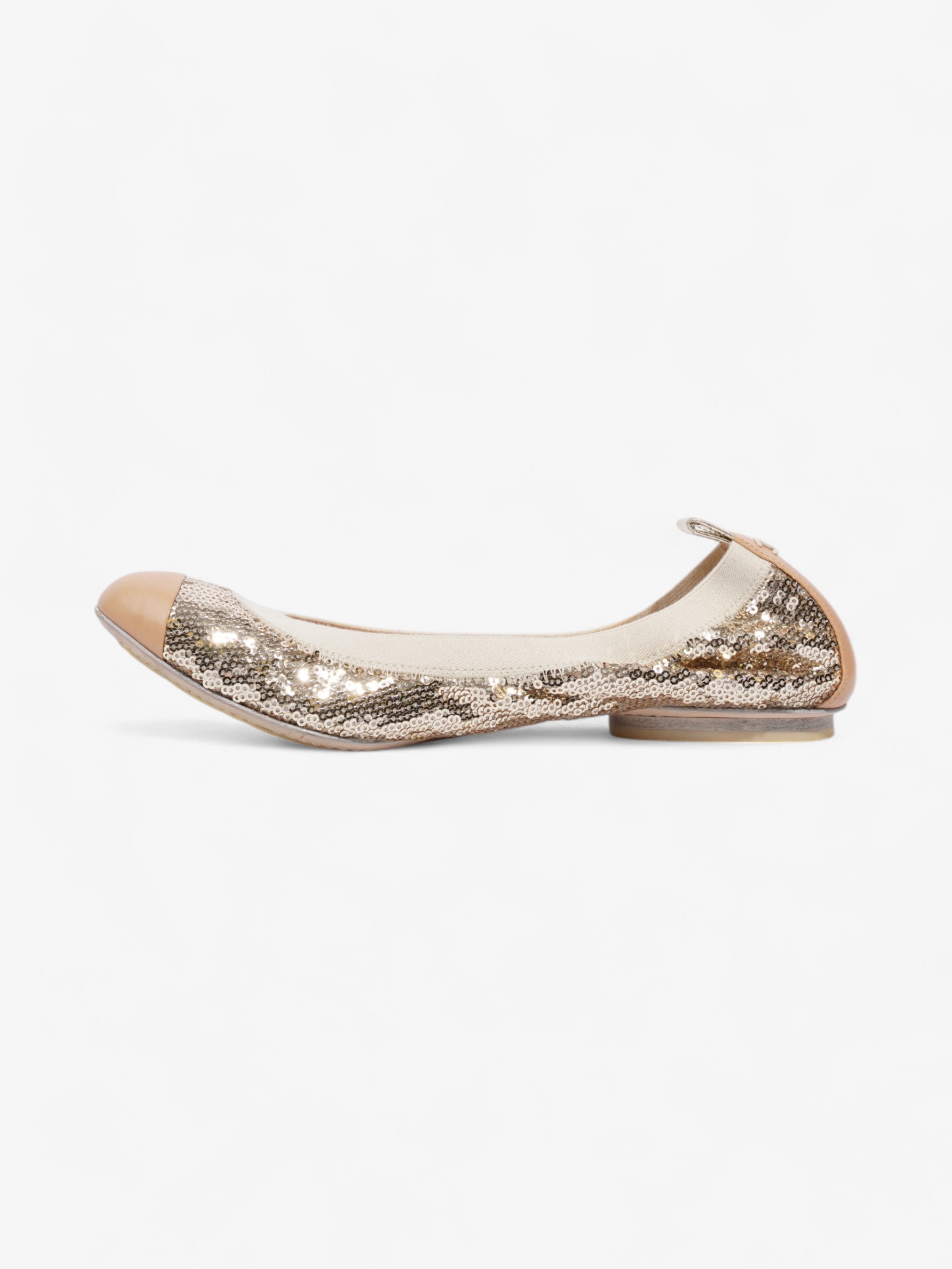 Chanel CC Ballerina Pumps Gold / Nude Sequin EU 38.5 UK 5.5