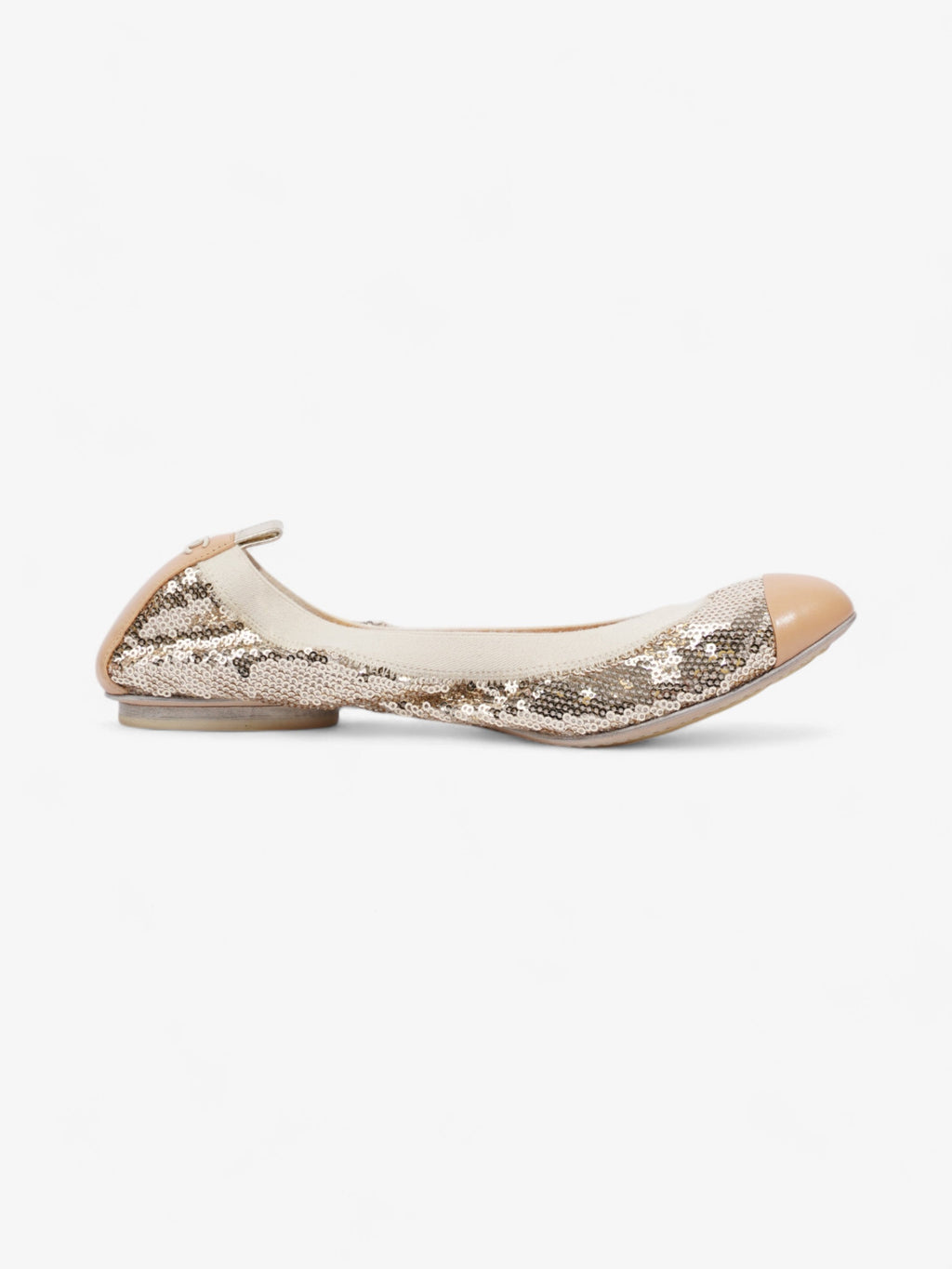 Chanel CC Ballerina Pumps Gold / Nude Sequin EU 38.5 UK 5.5