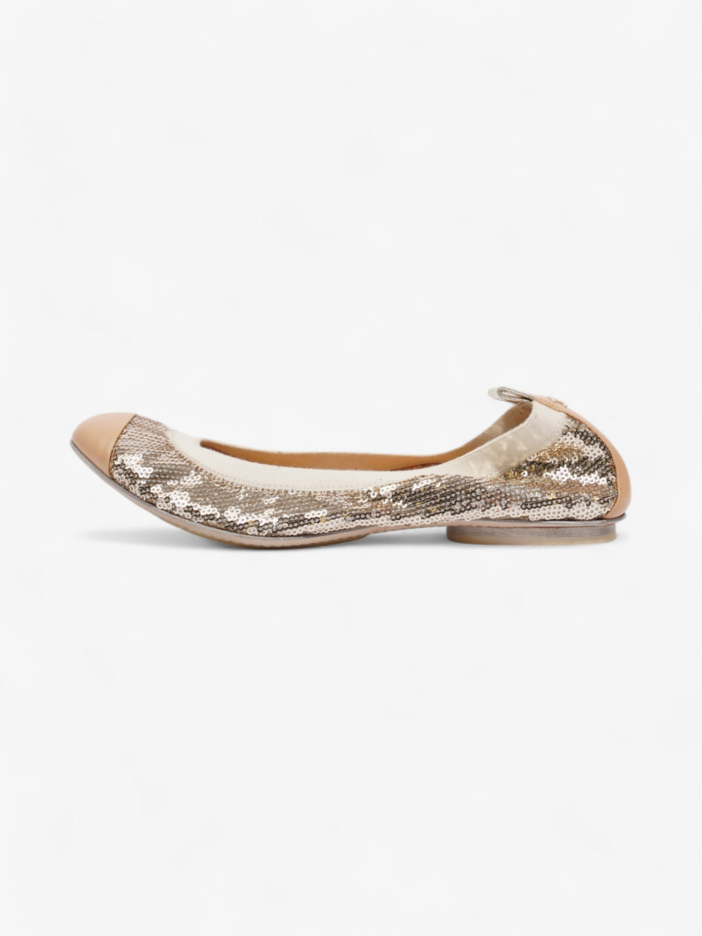 Chanel CC Ballerina Pumps Gold / Nude Sequin EU 38.5 UK 5.5