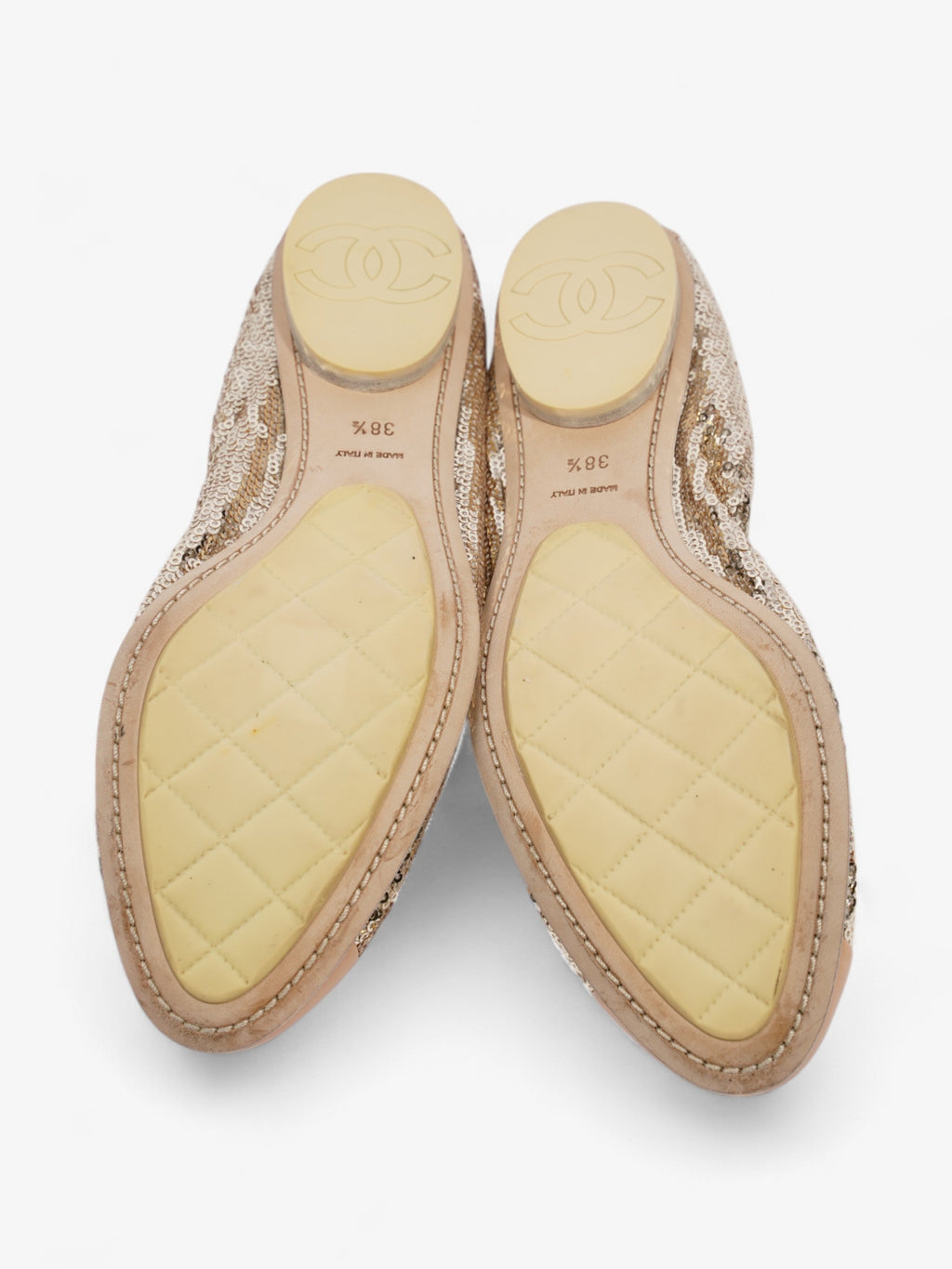 Chanel CC Ballerina Pumps Gold / Nude Sequin EU 38.5 UK 5.5