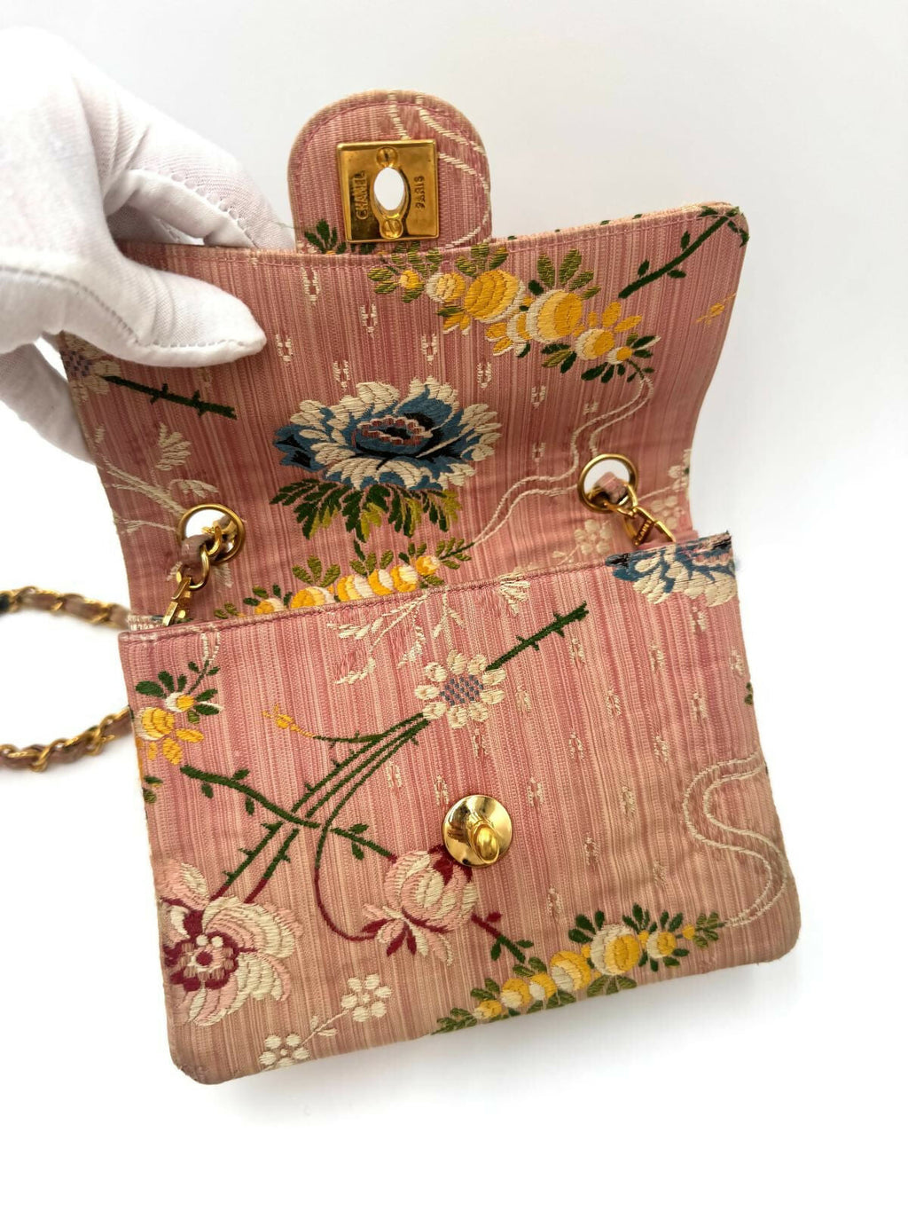 Chanel Vintage Pink Brocade Mini Square