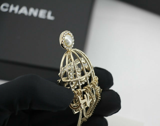 Chanel B22V Rhinestone & Metal Birdcage Brooch