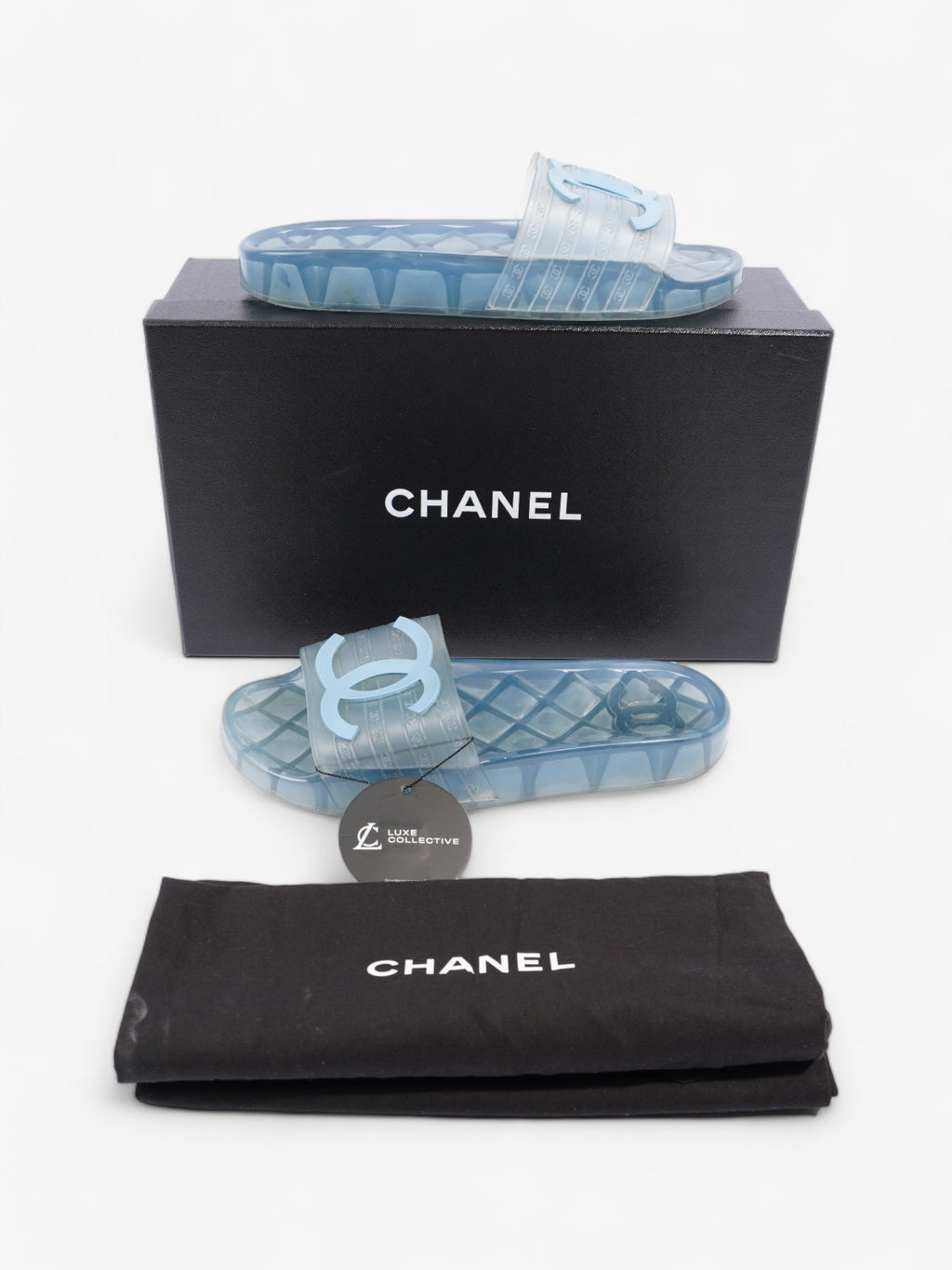 Chanel CC Logo Transparent Slides Blue PVC EU 38 UK 5
