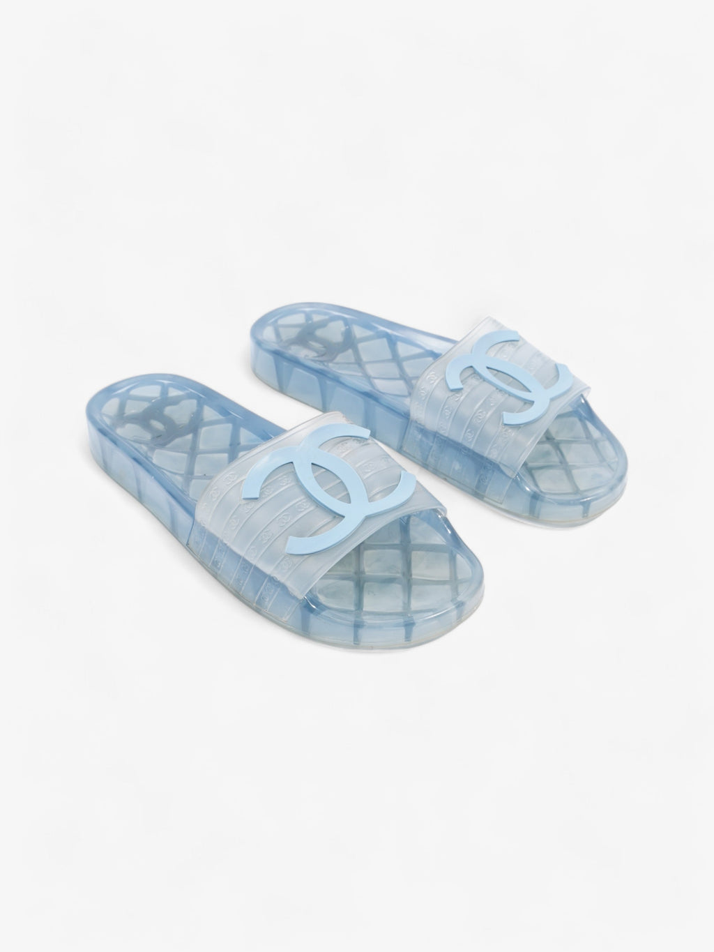 Chanel CC Logo Transparent Slides Blue PVC EU 38 UK 5