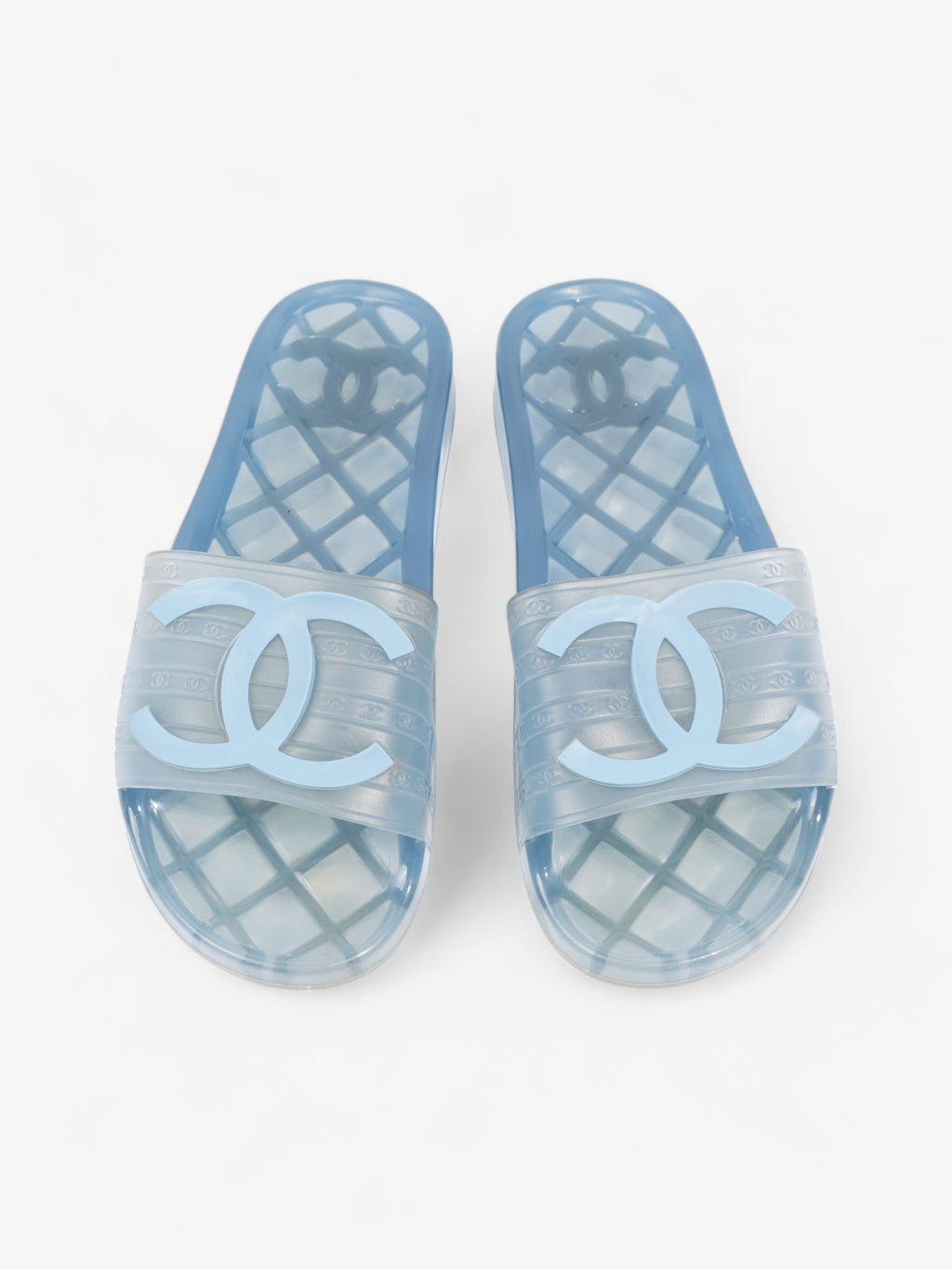Chanel CC Logo Transparent Slides Blue PVC EU 38 UK 5