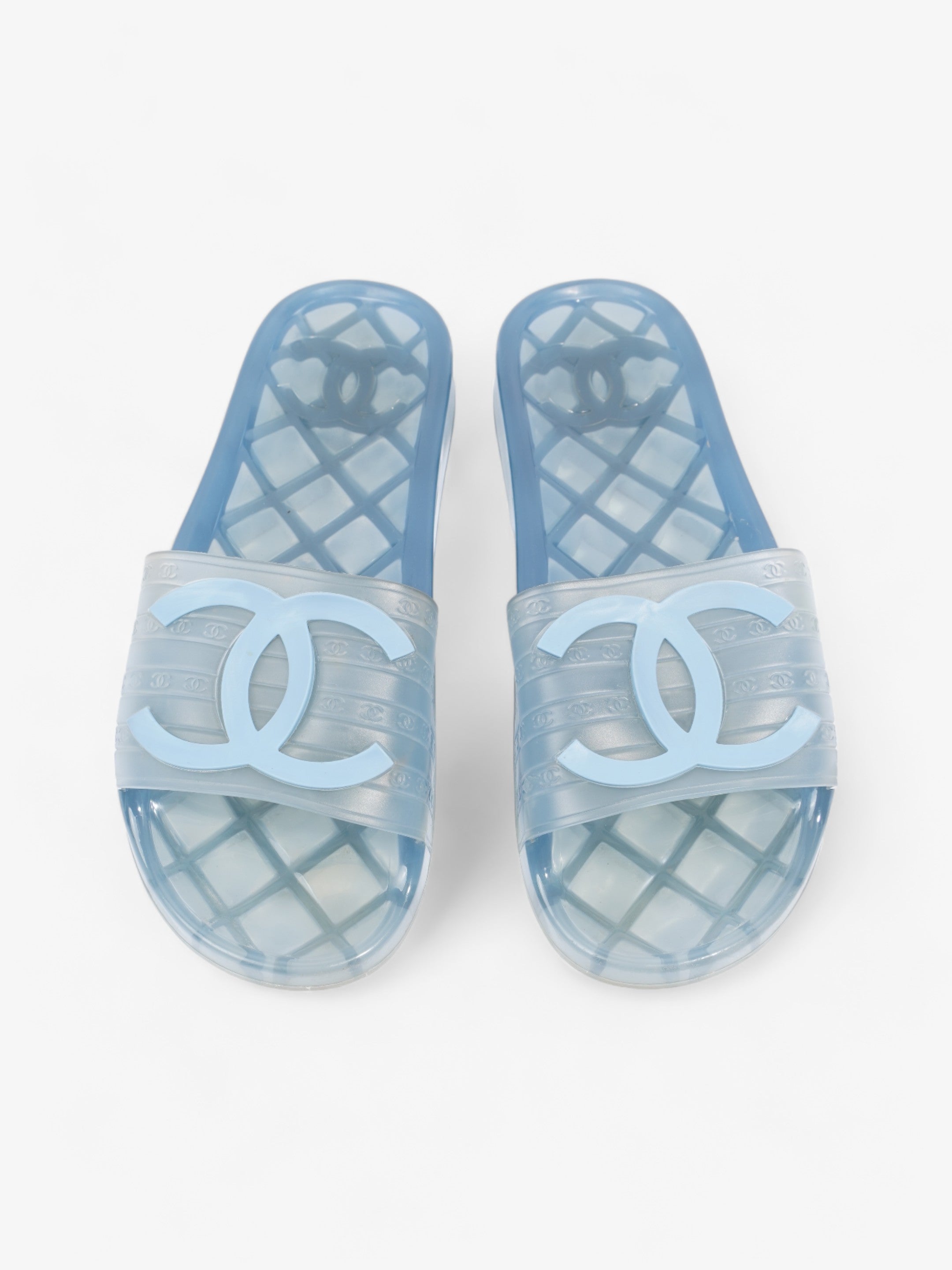 Chanel CC Logo Transparent Slides Blue PVC EU 38 UK 5