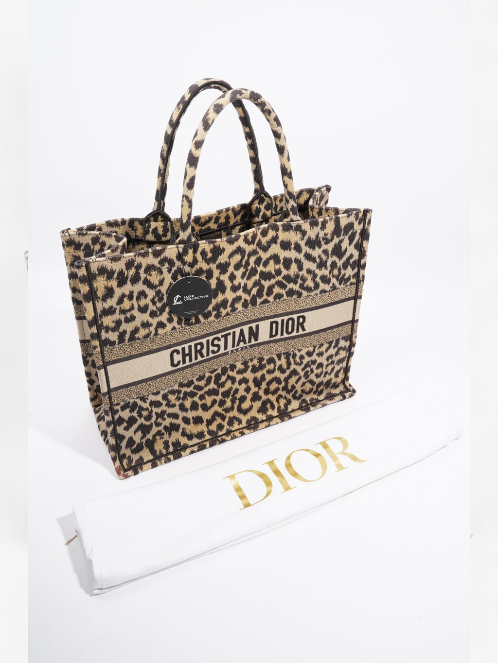Christian Dior Book Tote Leopard Print Canvas Large