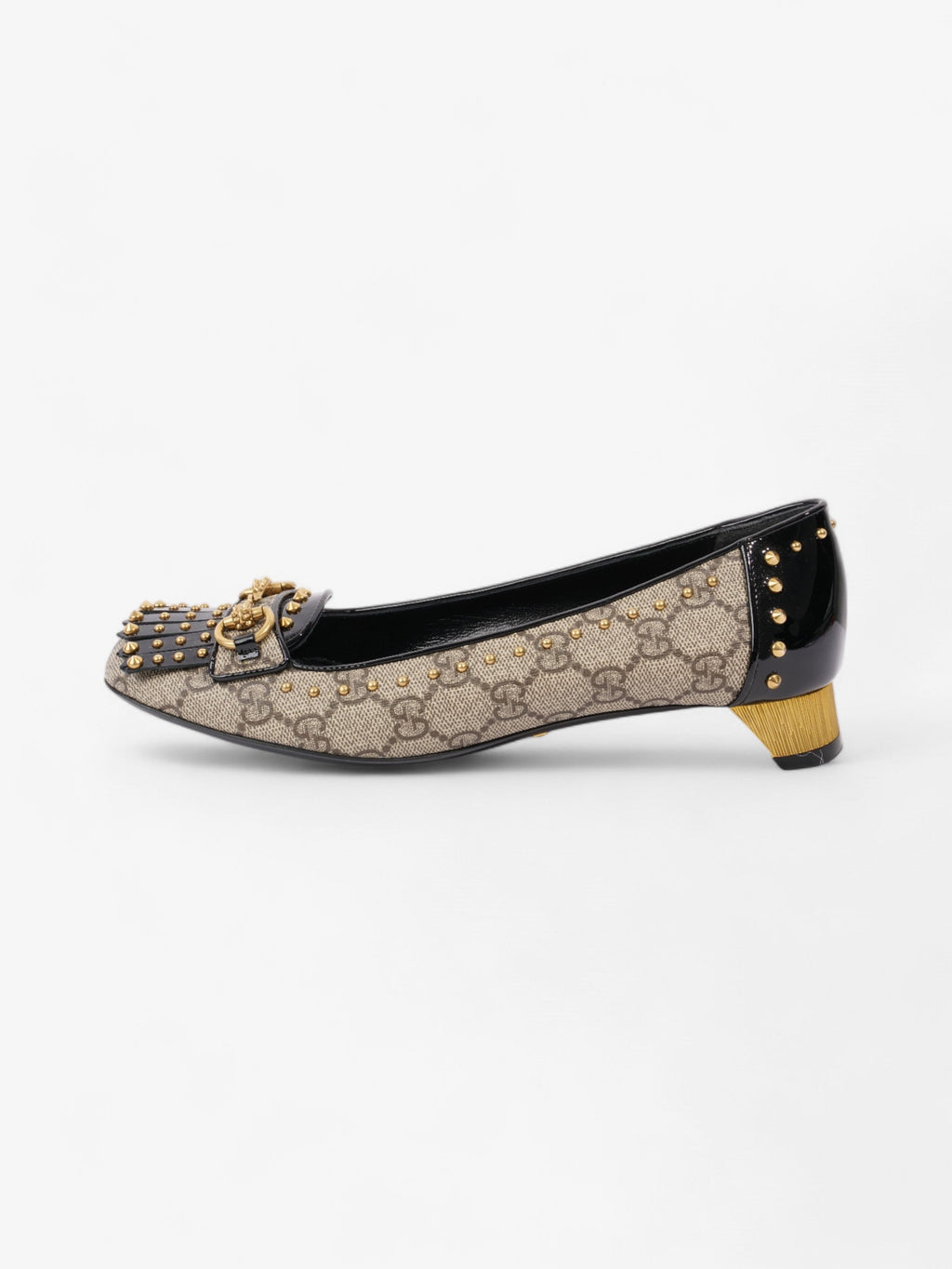 Gucci Horsebit Platform Pump 25 Beige  / Black / Gold Coated Canvas EU 37.5 UK 4.5
