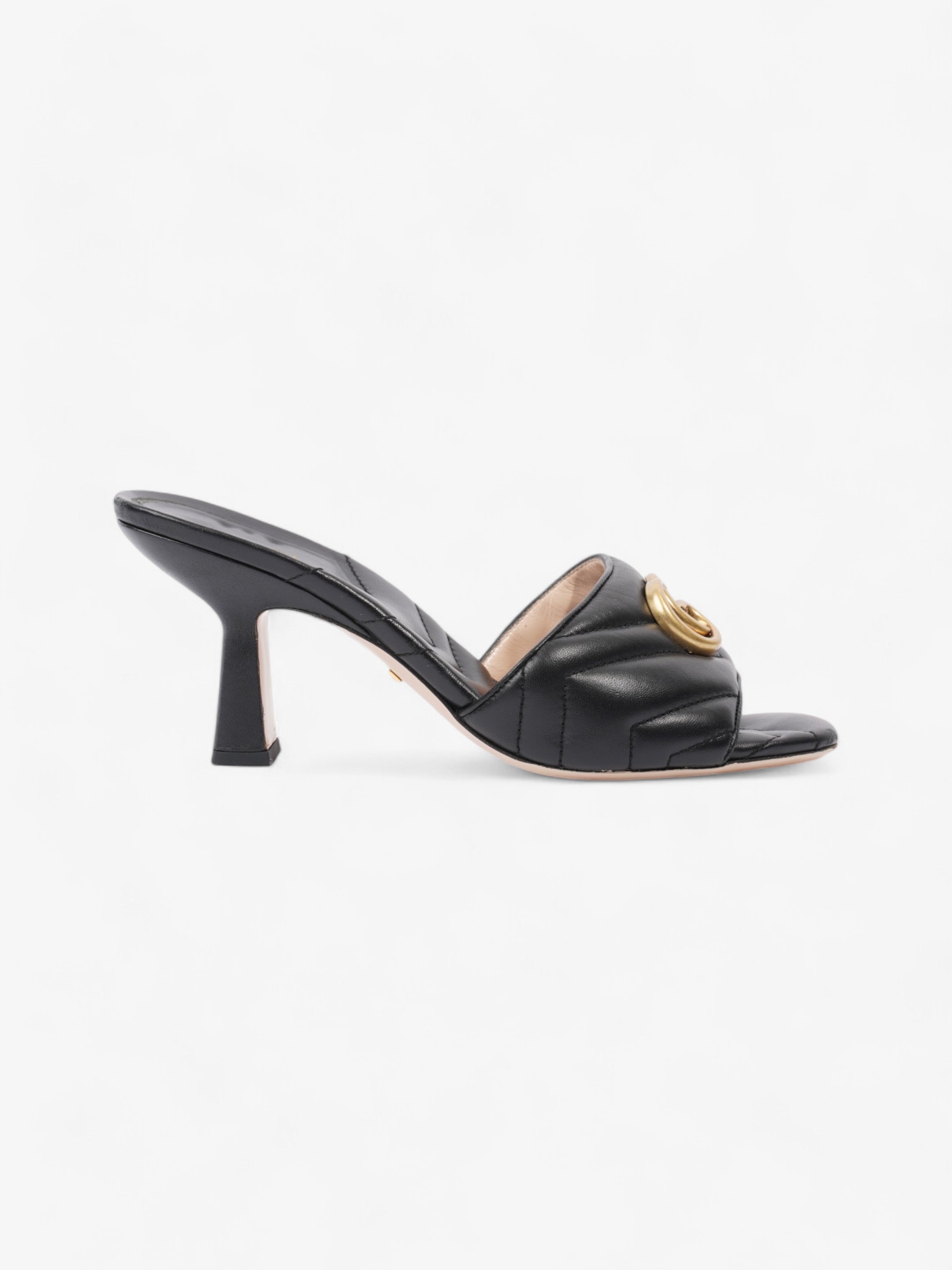 Gucci GG Marmont Mules 75mm Black / Gold Matelasse Leather EU 38 UK 5