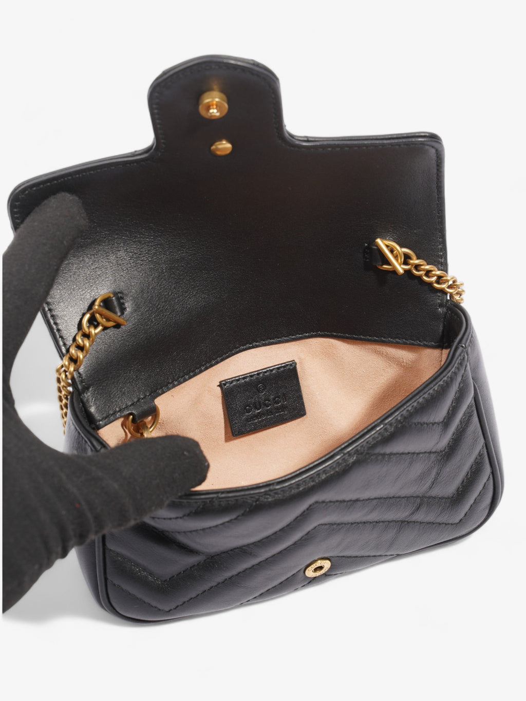 Gucci GG Marmont Black Matelasse Leather Super Mini