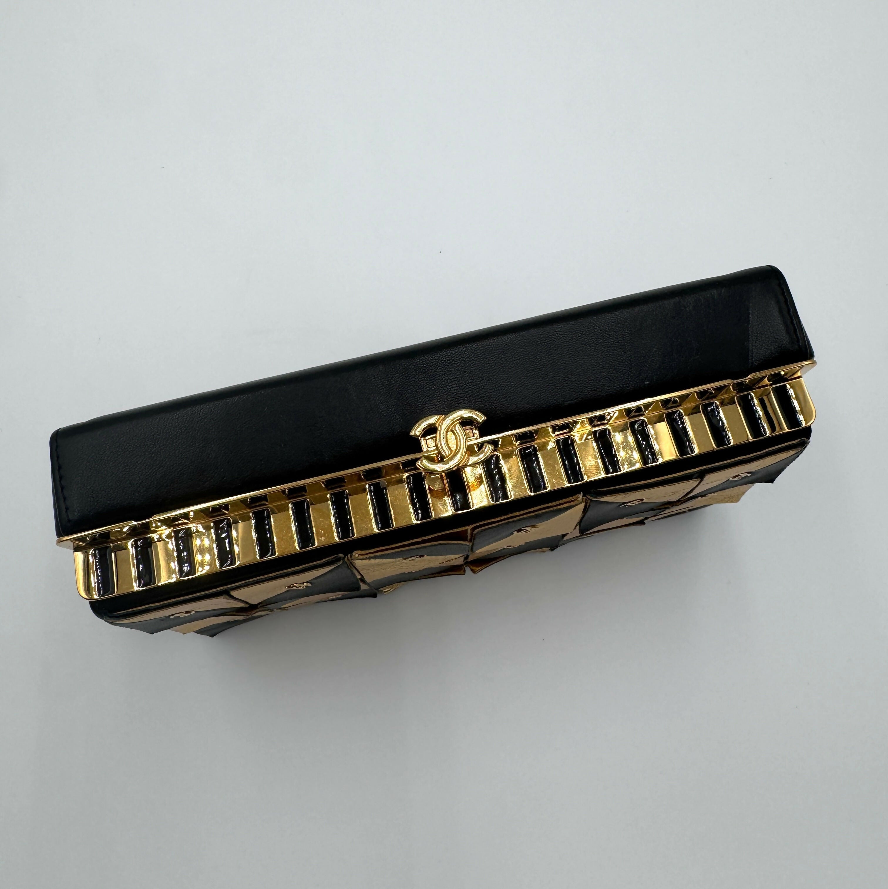 Chanel 19A Paris-New York Egypt Gold & Black Framed Minaudière Clutch Bag