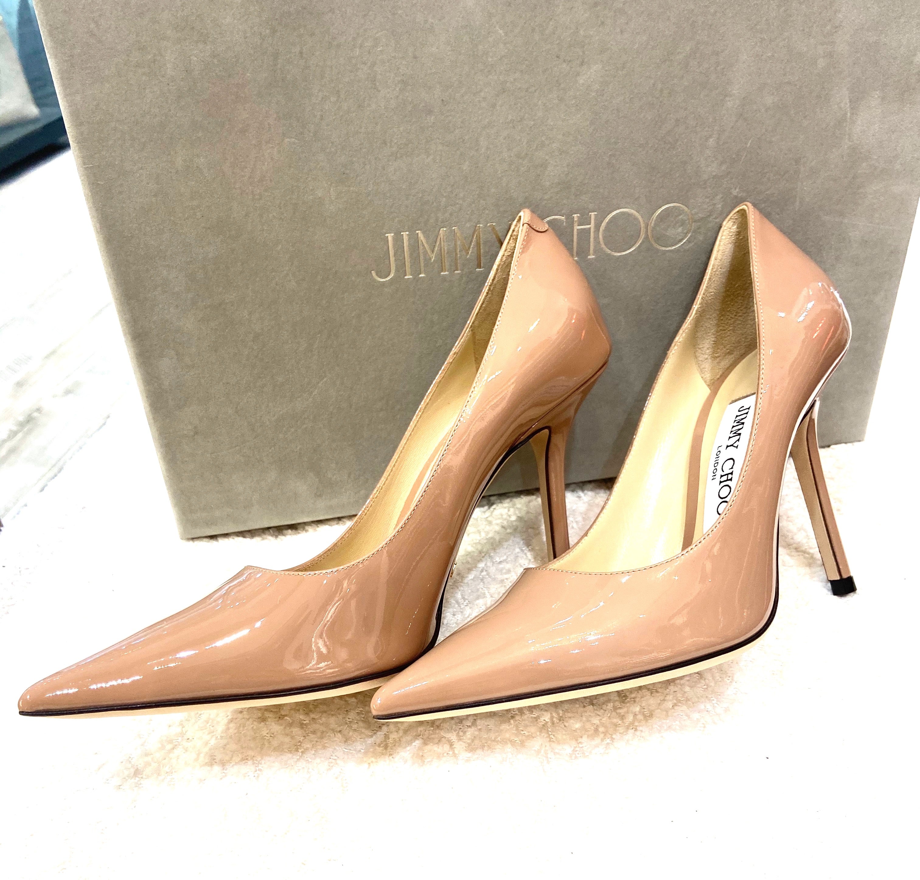 JIMMY CHOO LOVE 100 PATENT LEATHER PUMPS