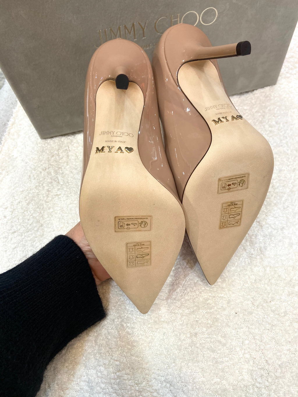 JIMMY CHOO LOVE 100 PATENT LEATHER PUMPS