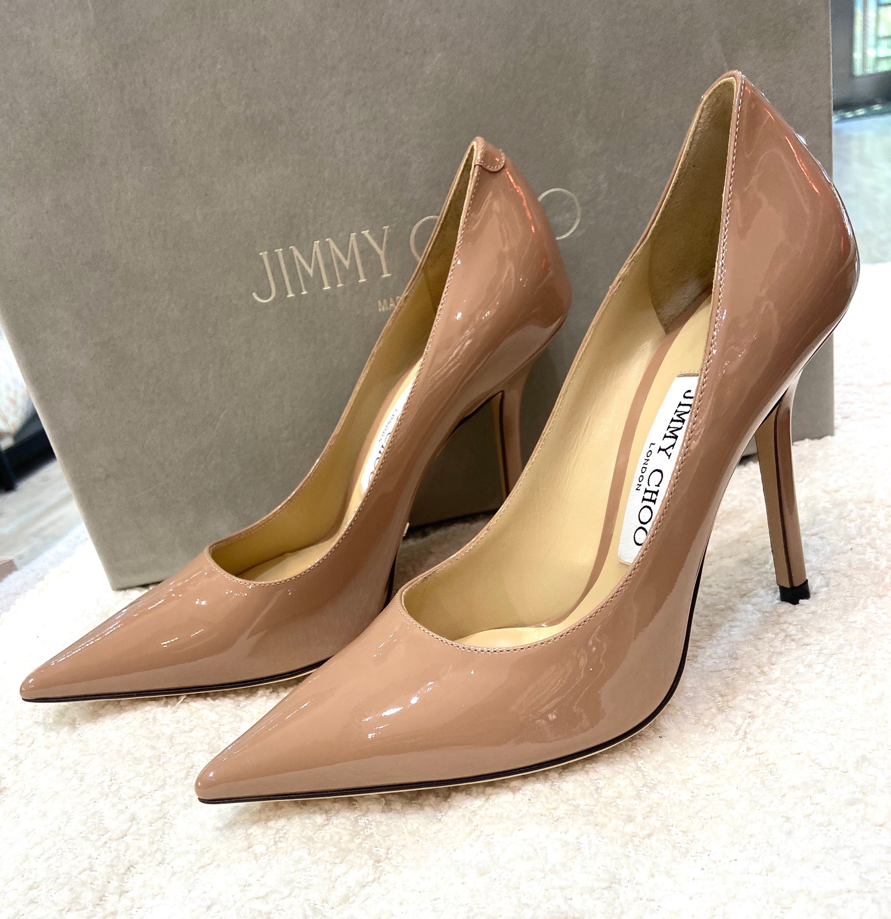 JIMMY CHOO LOVE 100 PATENT LEATHER PUMPS