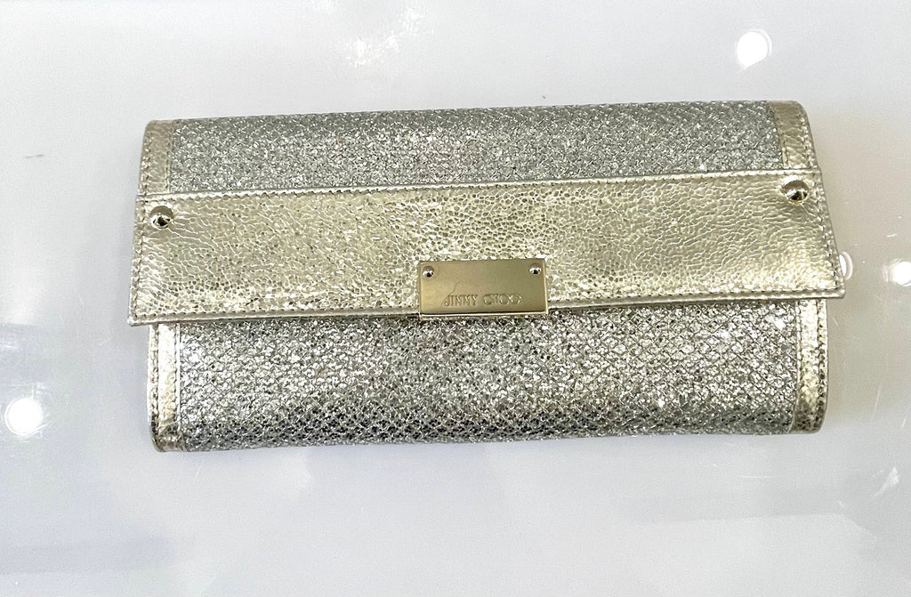 JIMMY CHOO REESE METALLIC GLITTER CLUTCH BAG