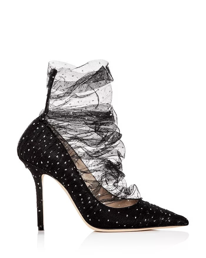 JIMMY CHOO LAVISH 100 TULLE POINTED TOE PUMPS