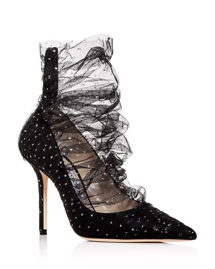 JIMMY CHOO LAVISH 100 TULLE POINTED TOE PUMPS