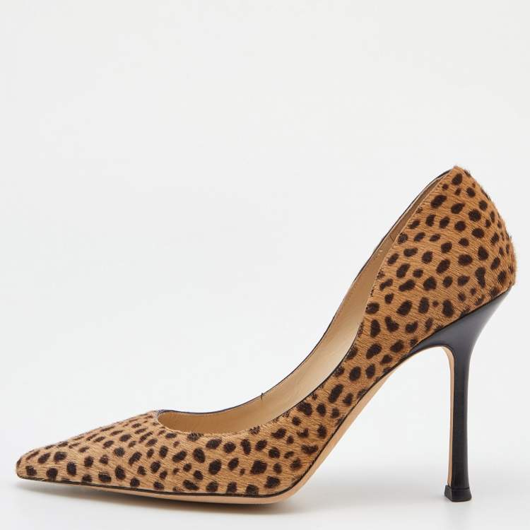 JIMMY CHOO LEOPARD PRINT CALFHAIR POINTED TOE PUMPS