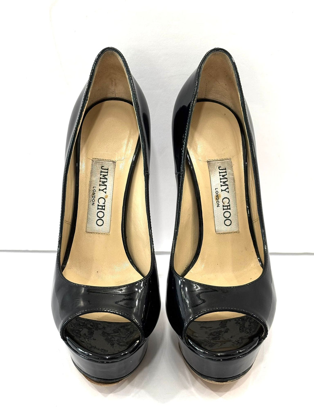 JIMMY CHOO LUNA 120 PEEP TOE PLATFORM PUMPS