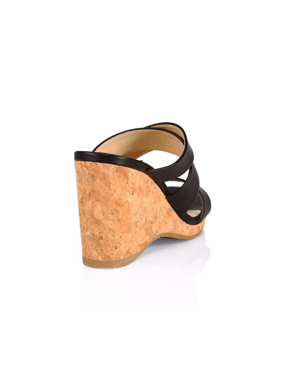 JIMMY CHOO SUE CALFSKIN LEATHER CORK WEDGE HEEL MULES