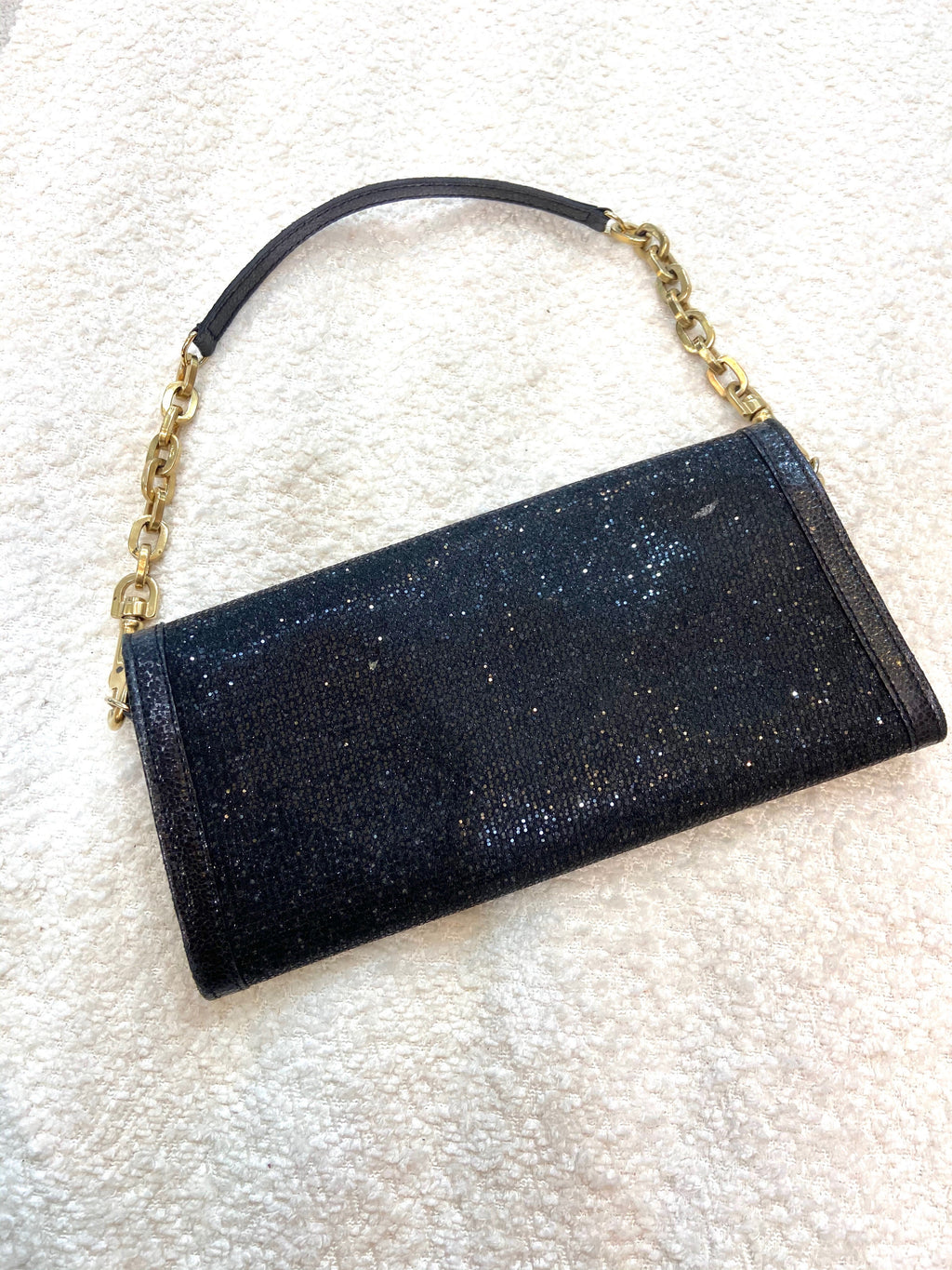 JIMMY CHOO TOP HANDLE GLITTER CLUTCH BAG
