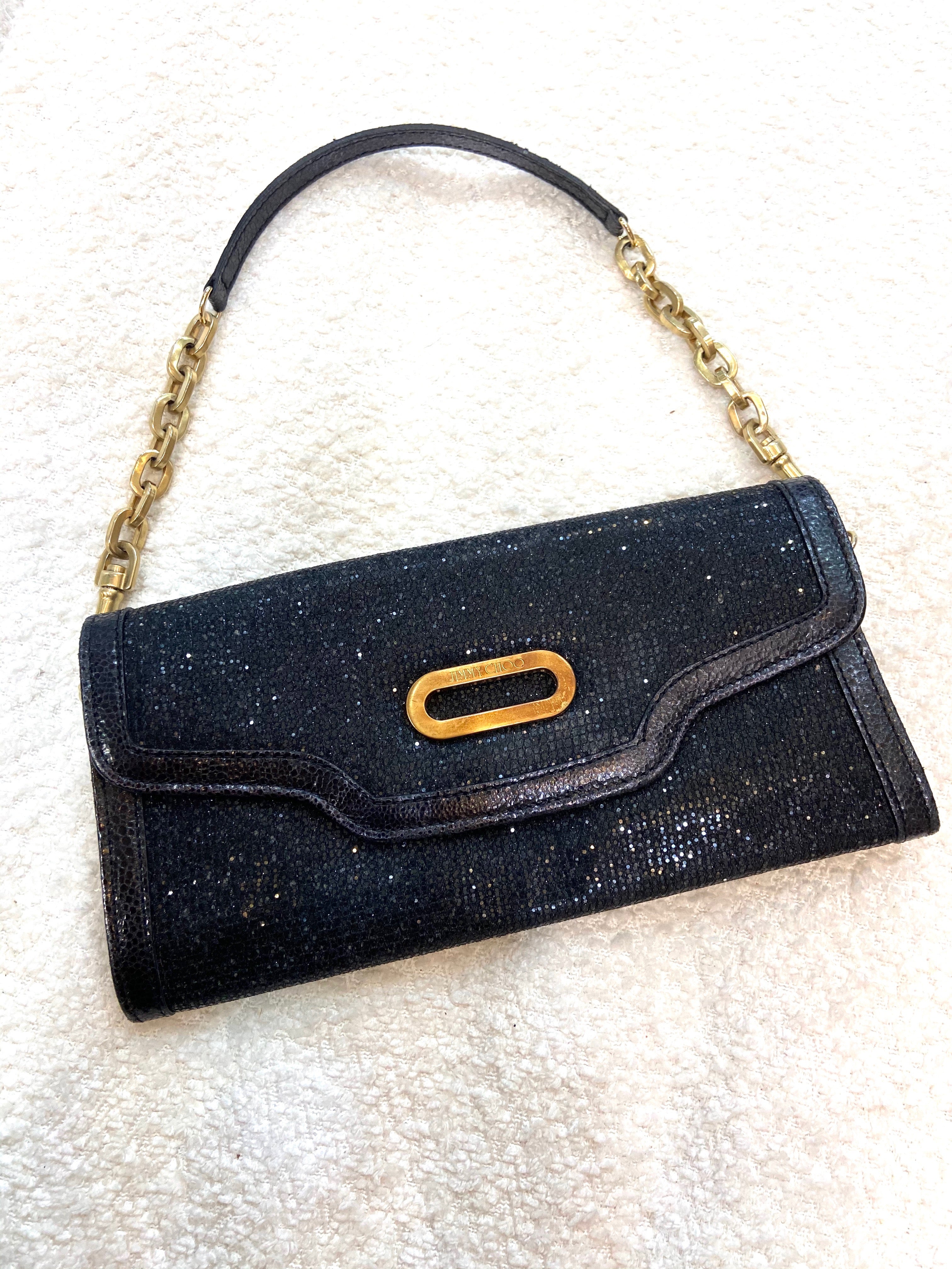 JIMMY CHOO TOP HANDLE GLITTER CLUTCH BAG