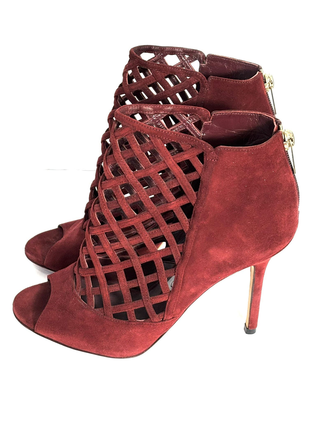 JIMMY CHOO CLARET SUEDE DRIFT HEELS
