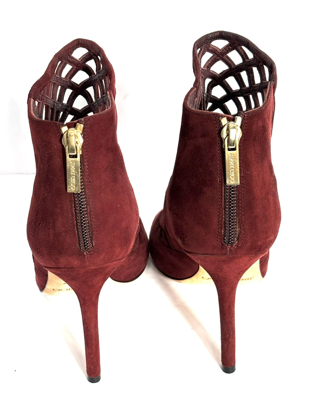 JIMMY CHOO CLARET SUEDE DRIFT HEELS