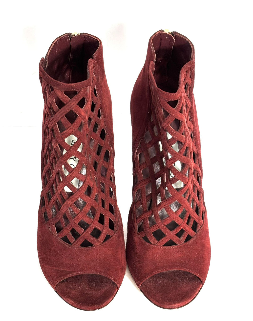 JIMMY CHOO CLARET SUEDE DRIFT HEELS