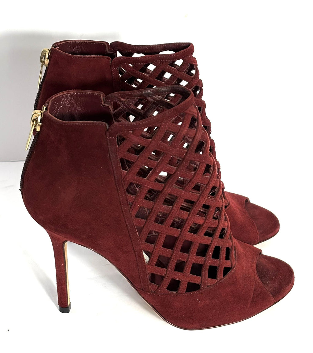 JIMMY CHOO CLARET SUEDE DRIFT HEELS