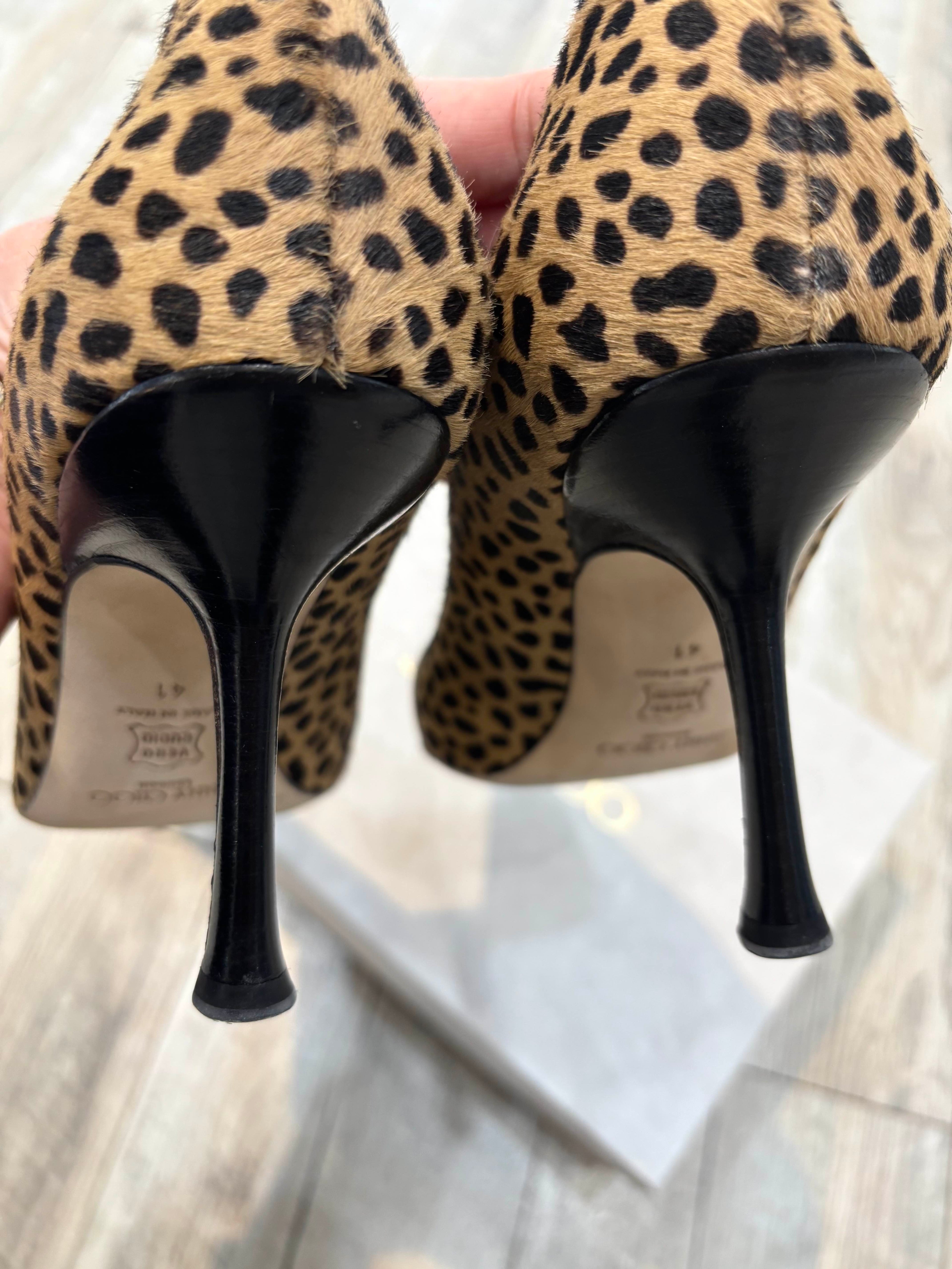JIMMY CHOO LEOPARD PRINT CALFHAIR POINTED TOE PUMPS