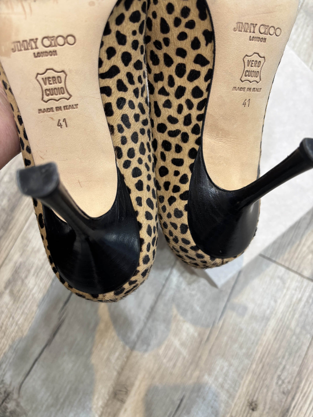 JIMMY CHOO LEOPARD PRINT CALFHAIR POINTED TOE PUMPS