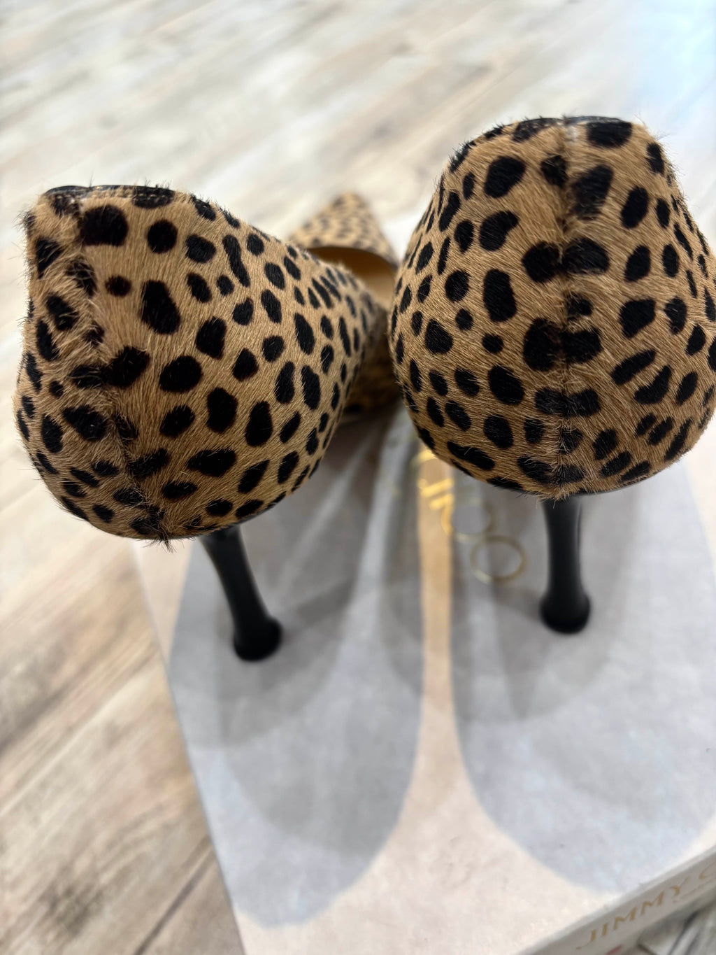 JIMMY CHOO LEOPARD PRINT CALFHAIR POINTED TOE PUMPS
