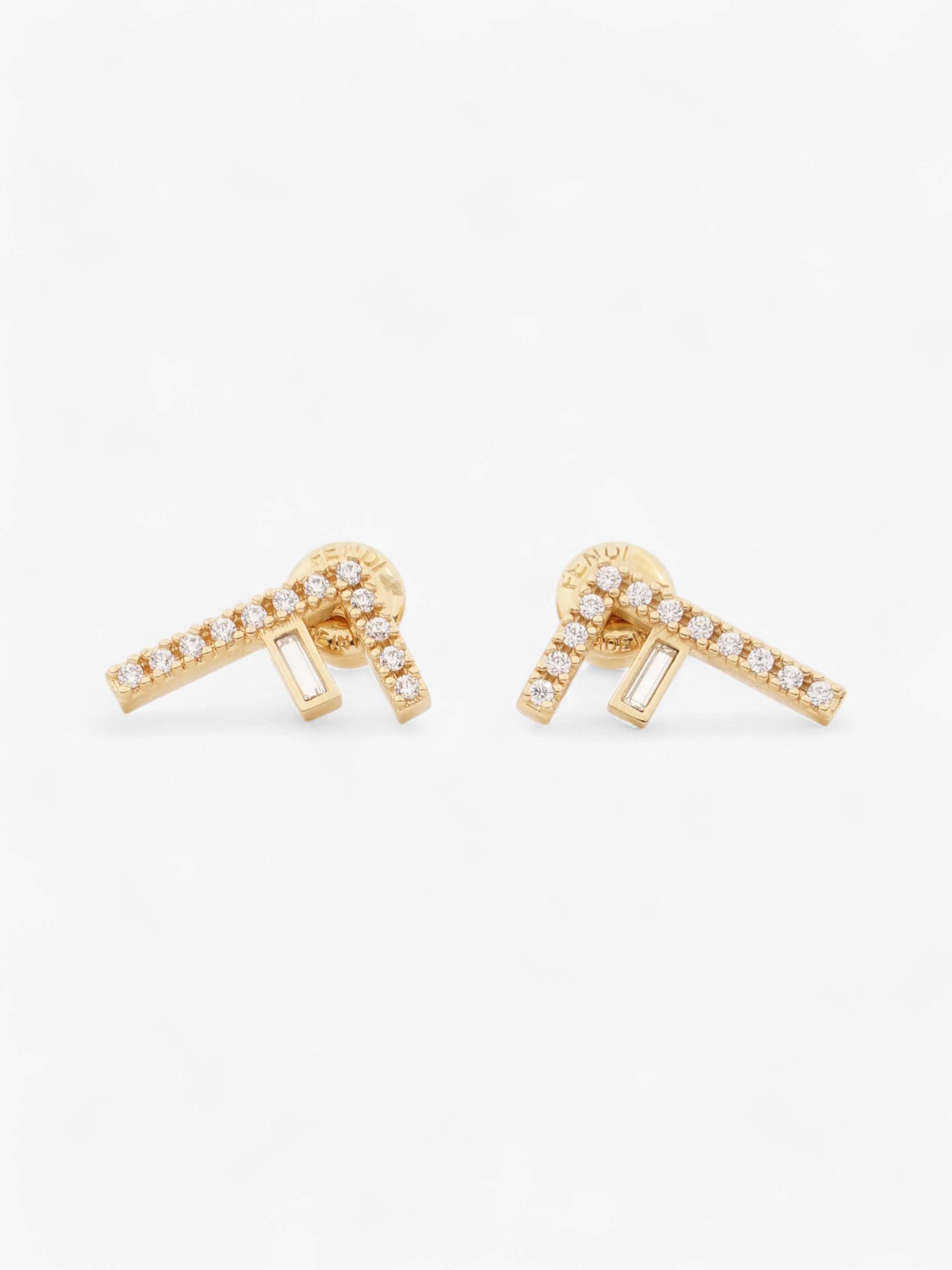 Fendi F Crystal Earrings Gold / White Base Metal