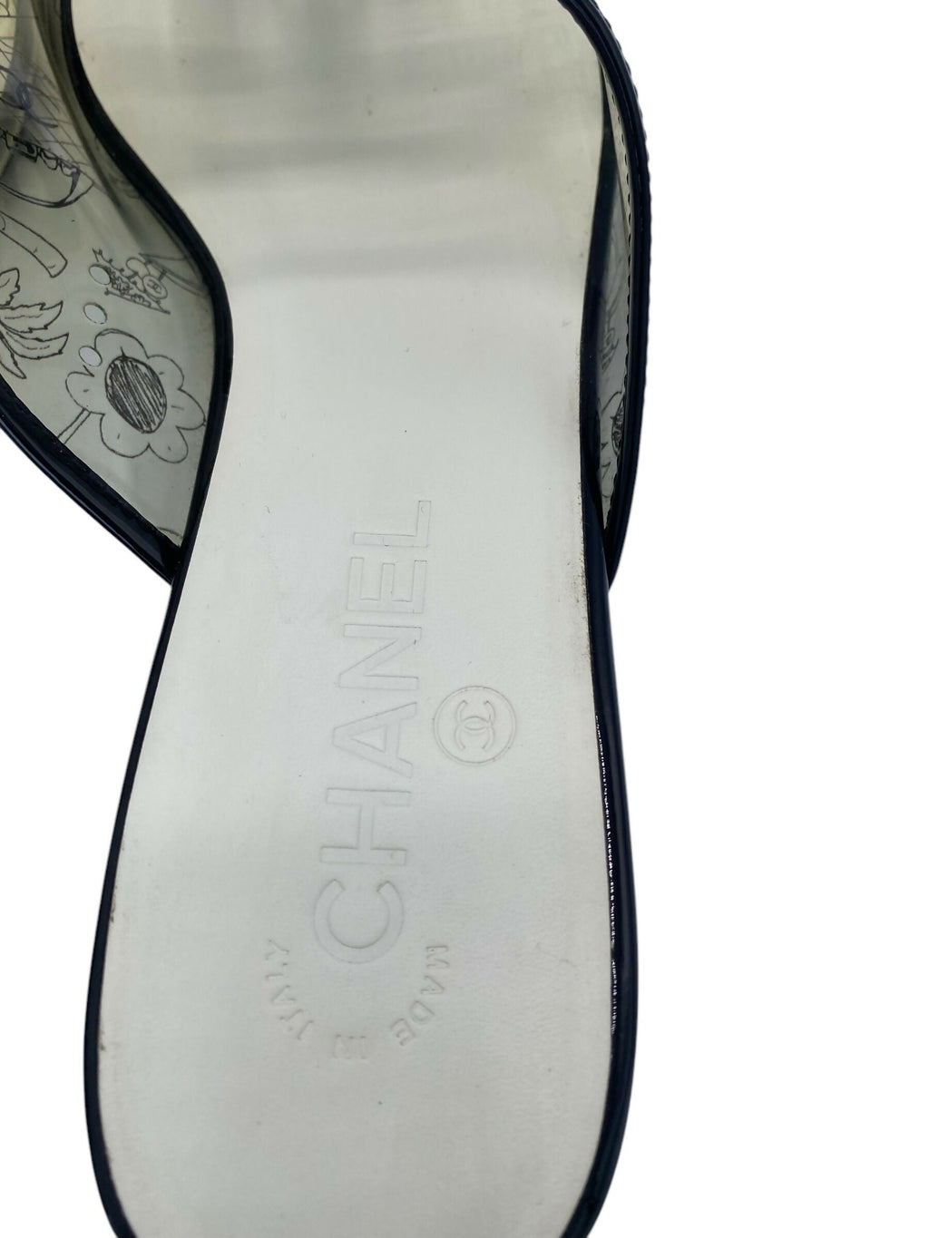Rare Chanel PVC Black Patent Leather CC Logos Flat Slide Sandals EU 39.5C