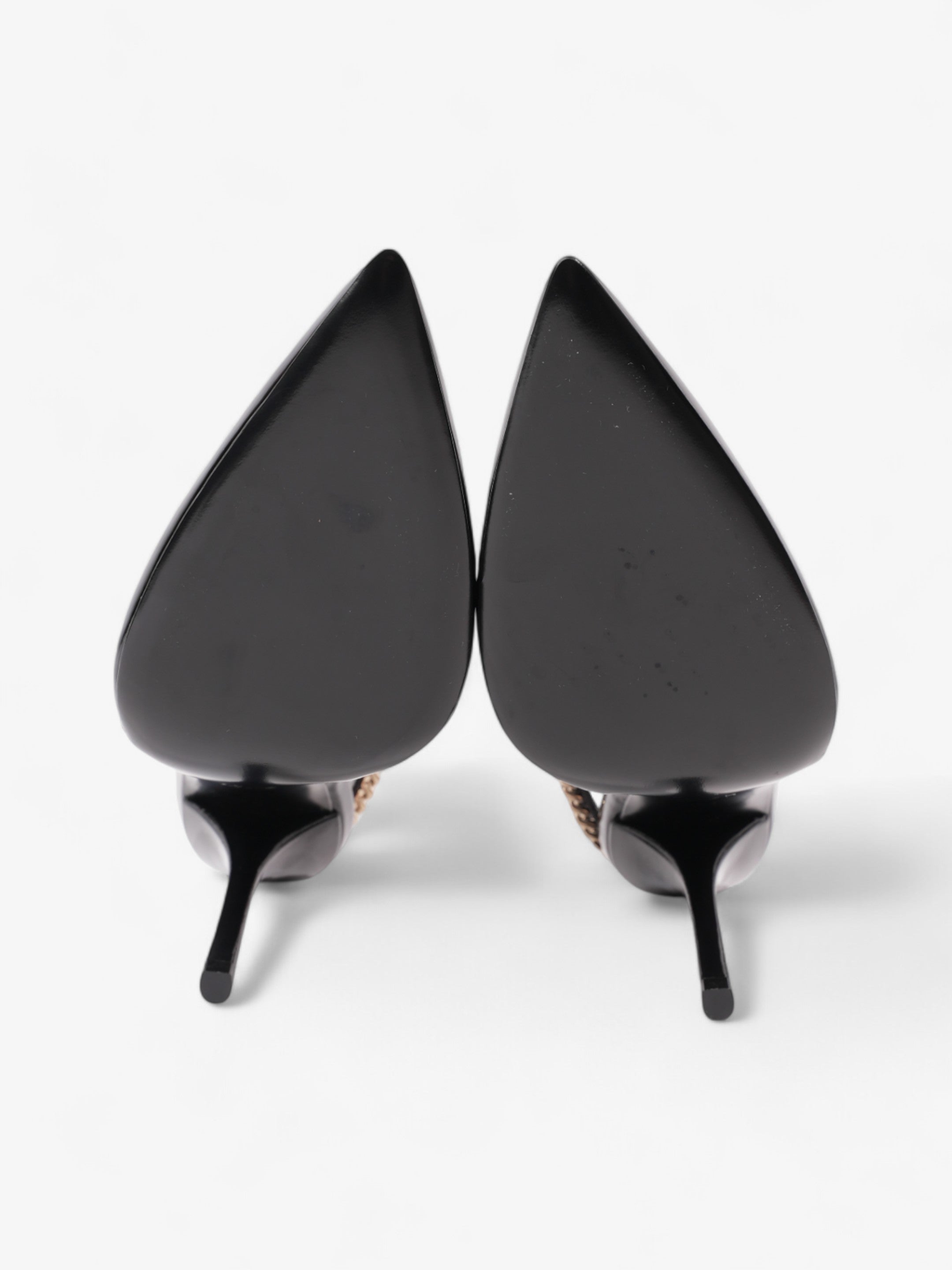 Gucci Vernice Crystal Heels 100mm Black / Gold Nappa Leather EU 37 UK 4