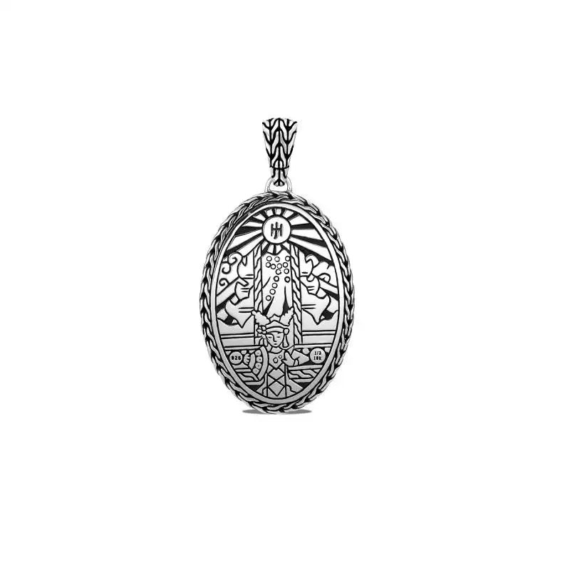 JOHN HARDY STERLING SILVER 22K HAMMERED YELLOW GOLD OVAL PENDANT