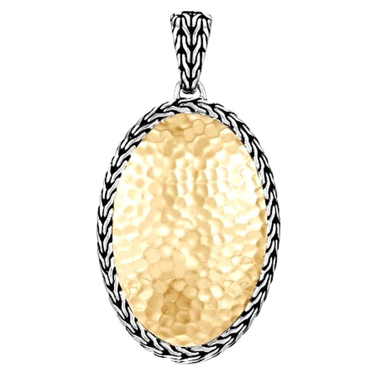 JOHN HARDY STERLING SILVER 22K HAMMERED YELLOW GOLD OVAL PENDANT